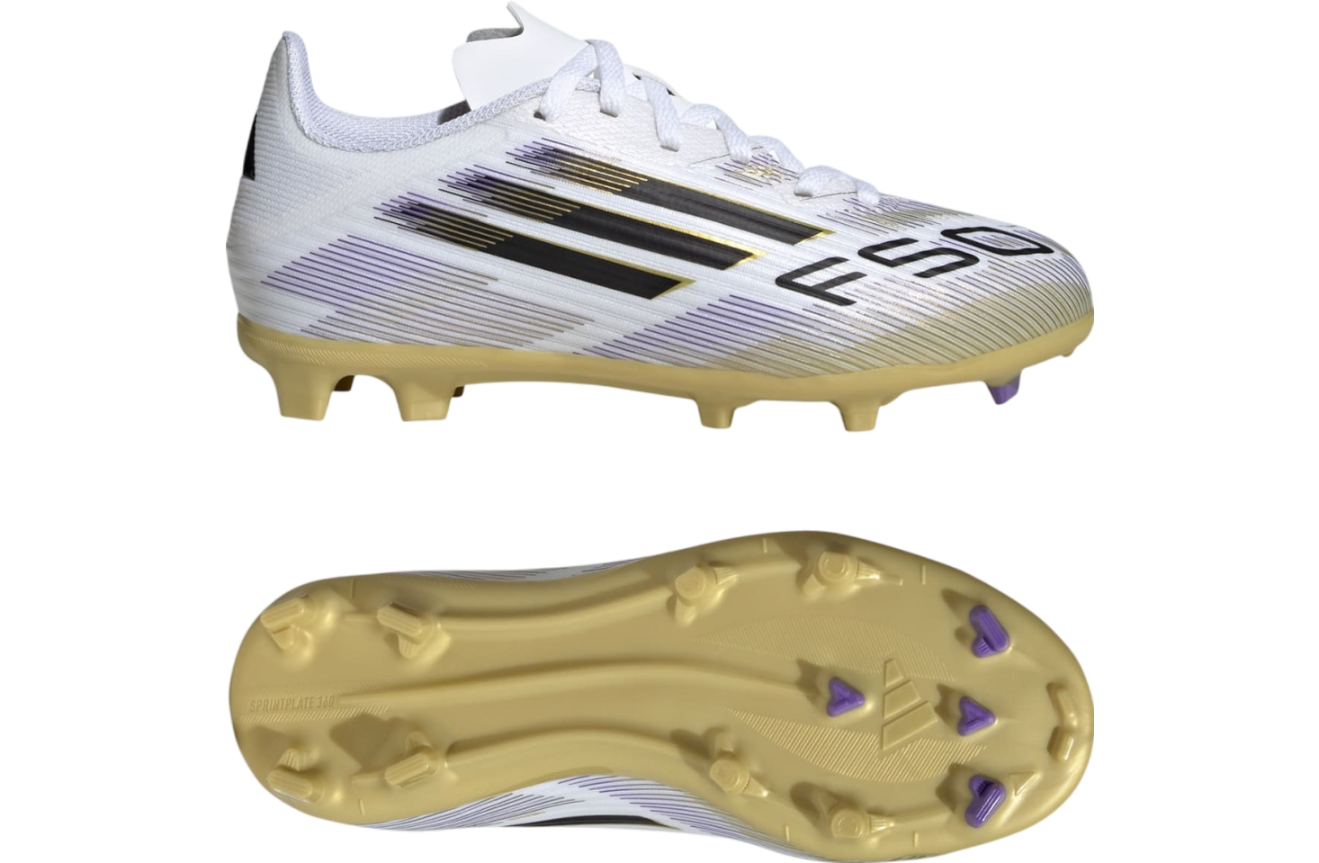 Adidas F50 League FG/MG GS Cloud White / Core Black / Gold Metallic