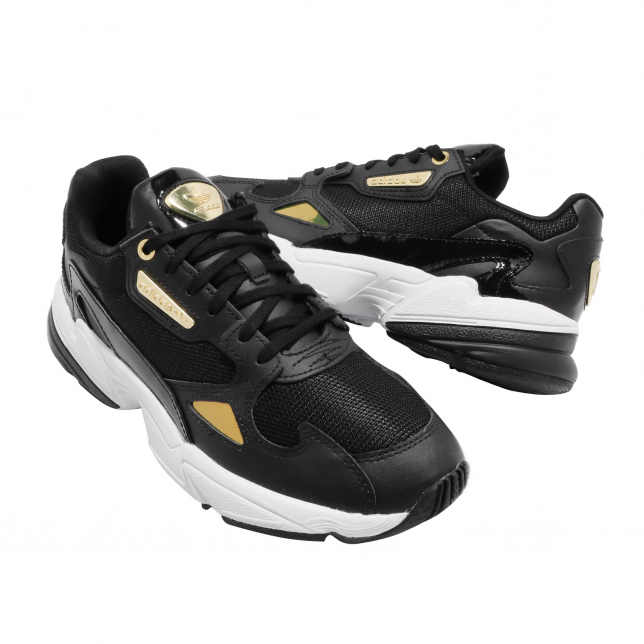 adidas WMNS Falcon Core Black Gold Metallic Footwear White - KicksOnFire.com