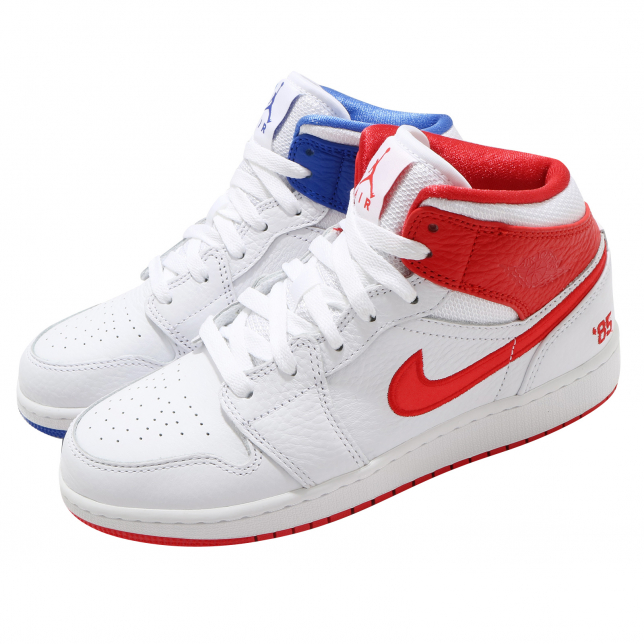 Jordan 1 red hot sale and white mid