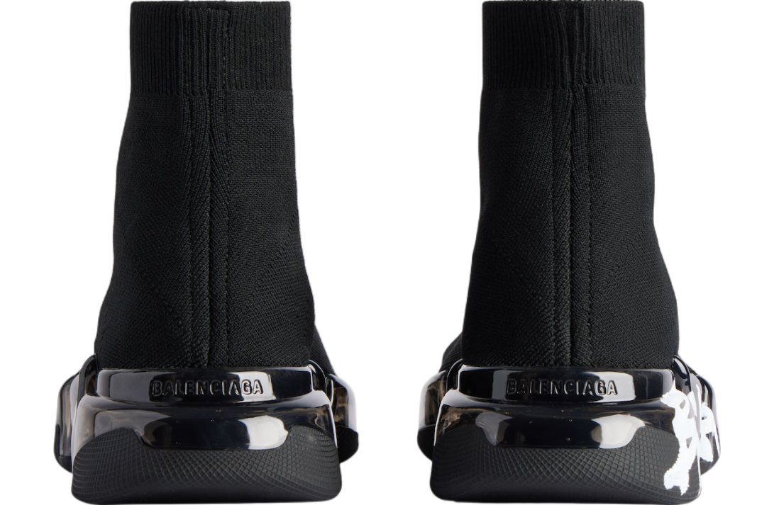 Balenciaga Speed 2.0 Full Clear Sole Graffiti Recycled Knit Black / White