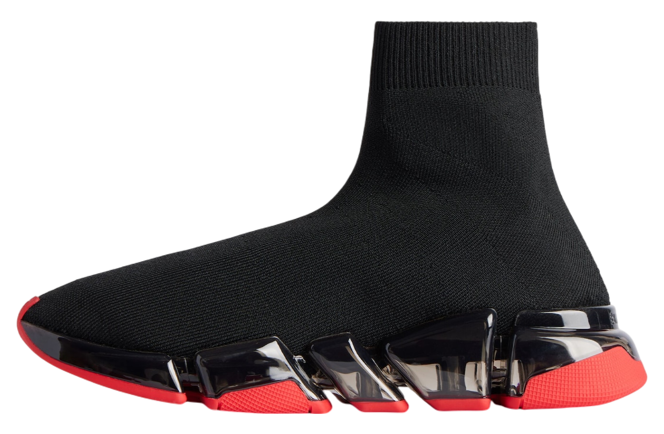 Balenciaga Speed 2.0 Full Clear Sole Recycled Knit Black Red