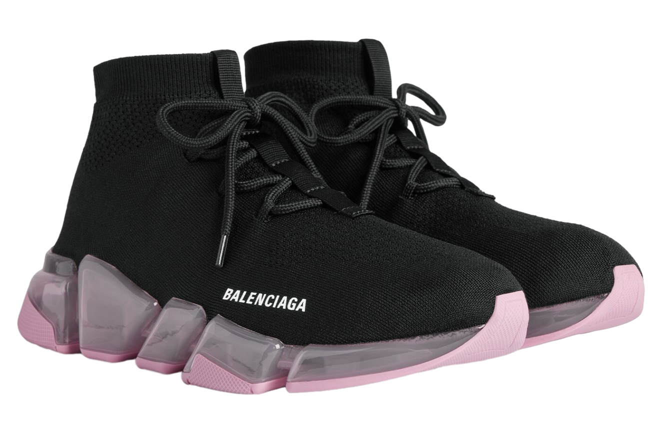 Balenciaga Speed 2.0 Lace Up Full Clear Sole Recycled Knit WMNS Black / Light Pink