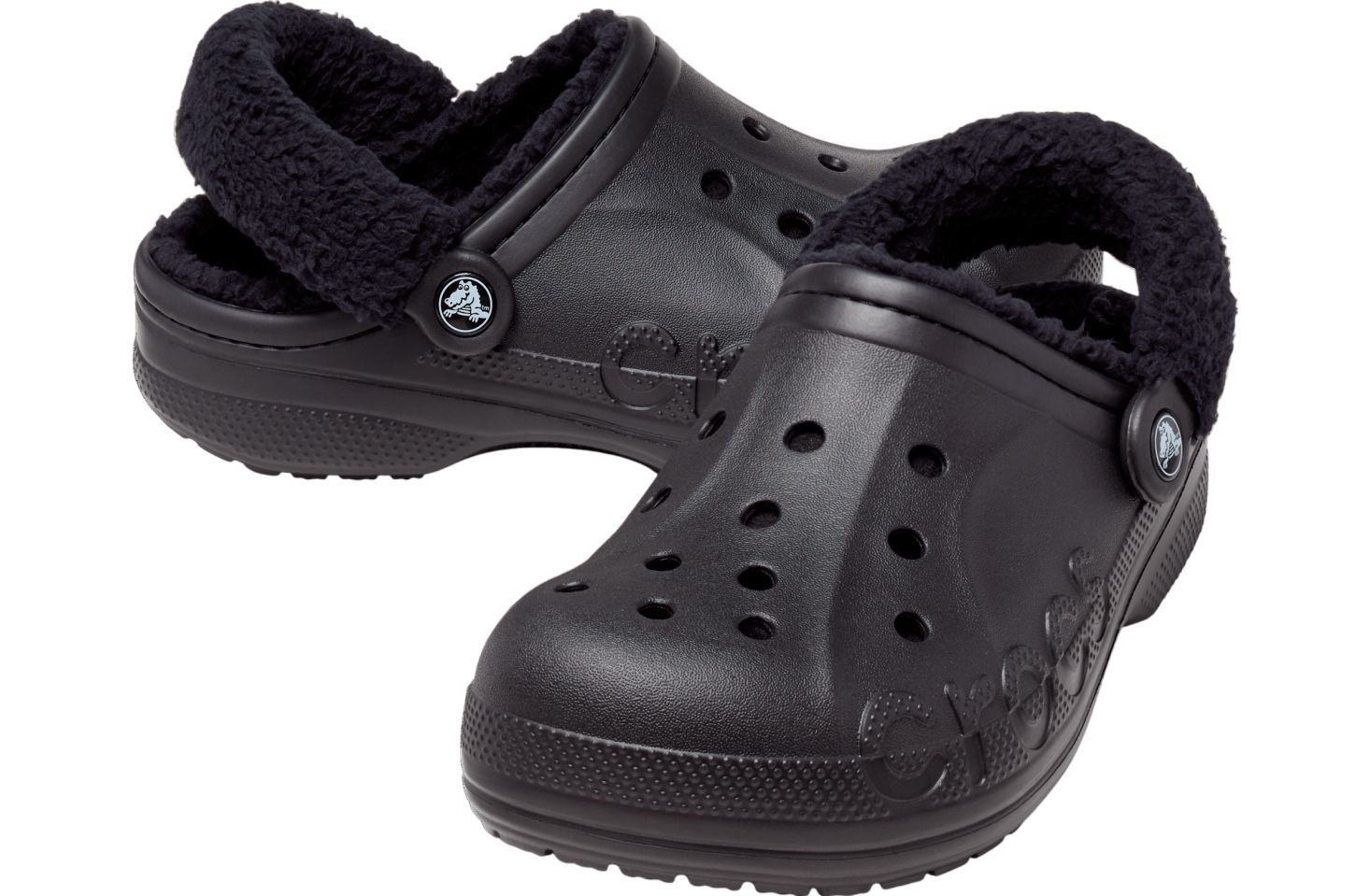 Crocs Baya Lined Fuzz-Strap Clog Black