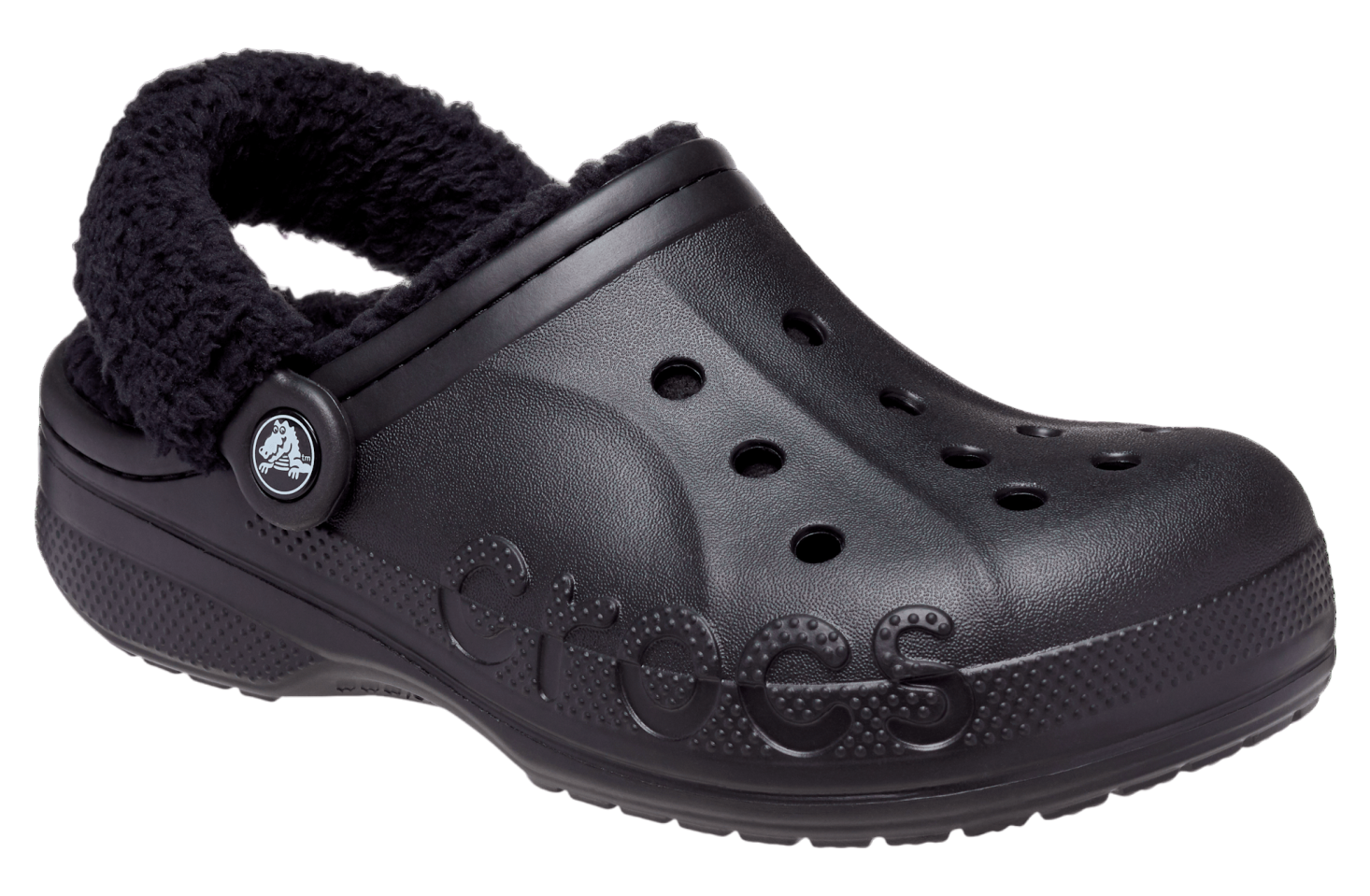 Crocs Baya Lined Fuzz-Strap Clog Black