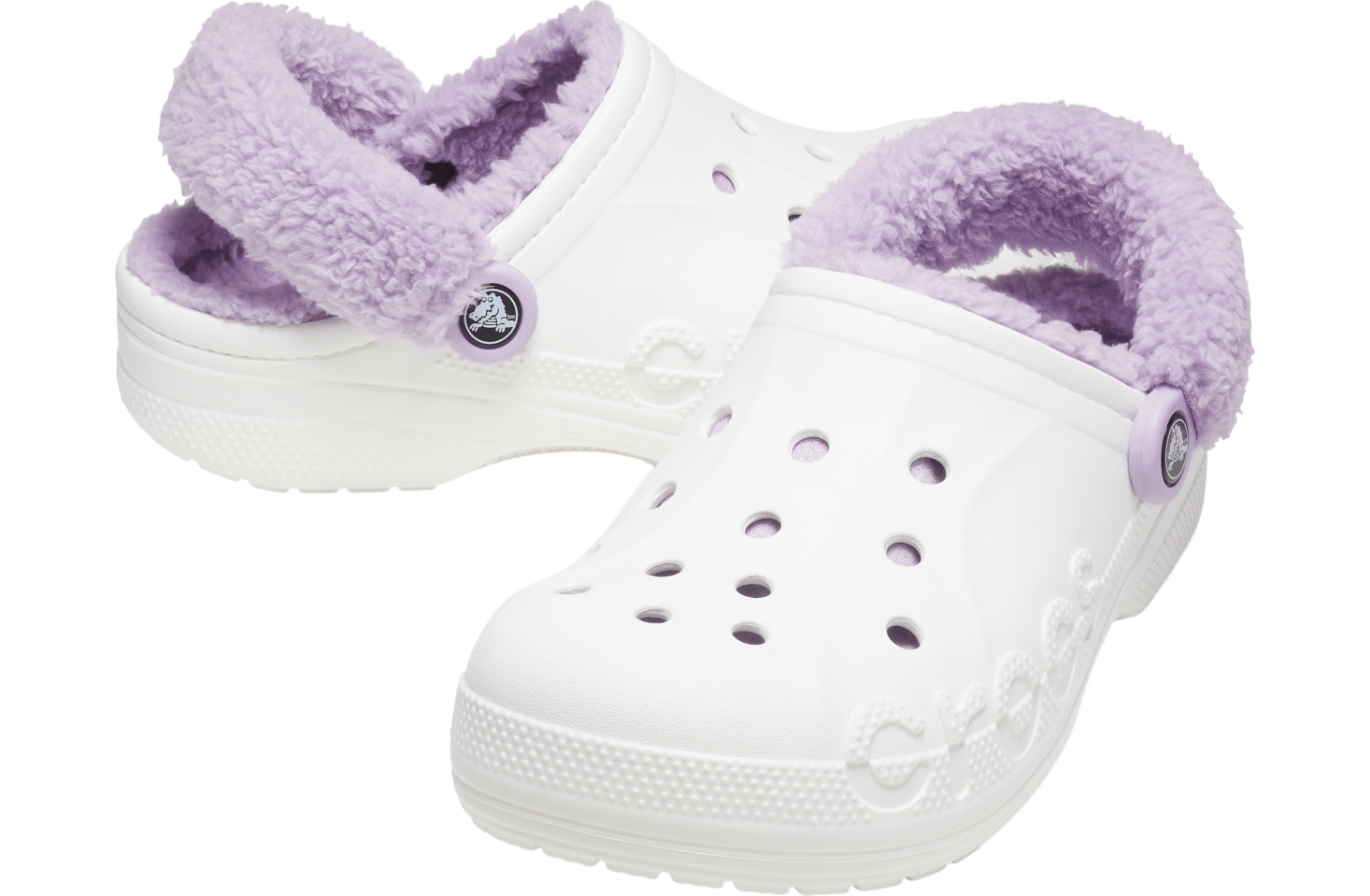 Crocs Baya Lined Fuzz-Strap Clog White / Lavender