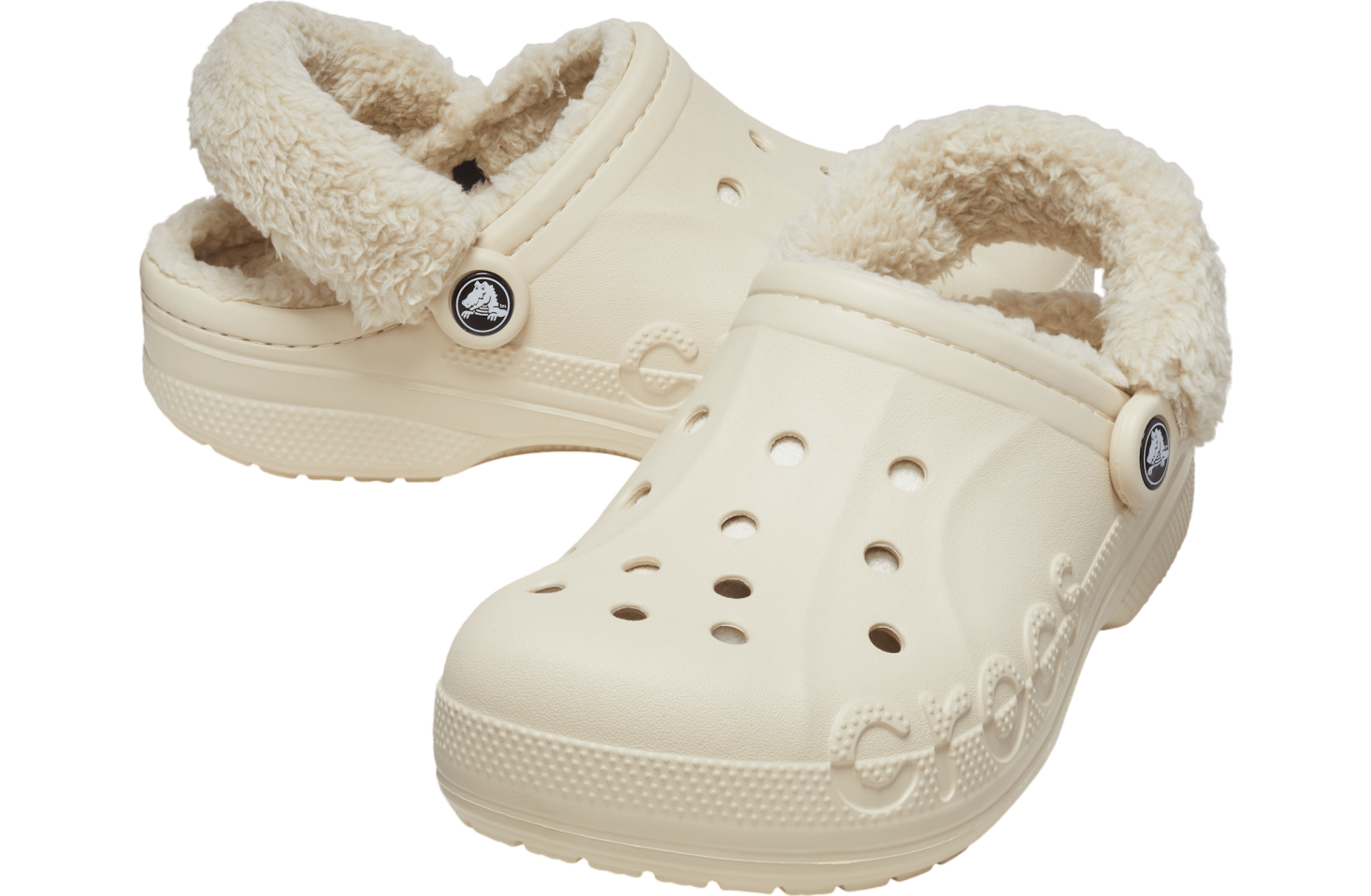 Crocs Baya Lined Fuzz-Strap Clog Winter White