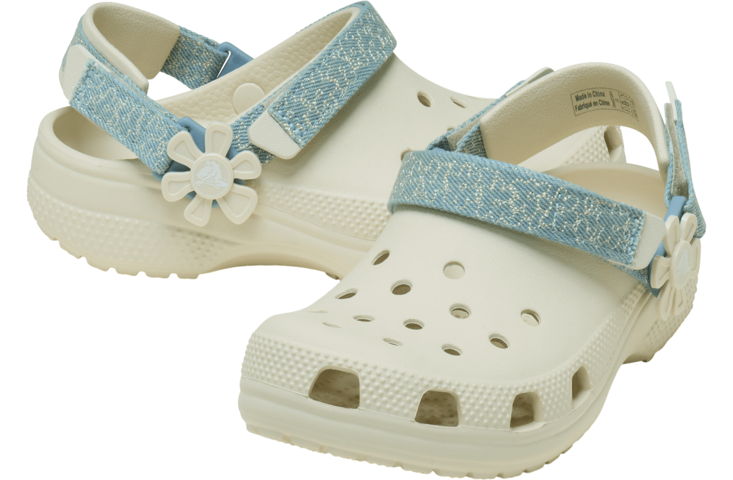 Crocs Classic Denim Flower Adjustable Backstrap Clog GS Summit White