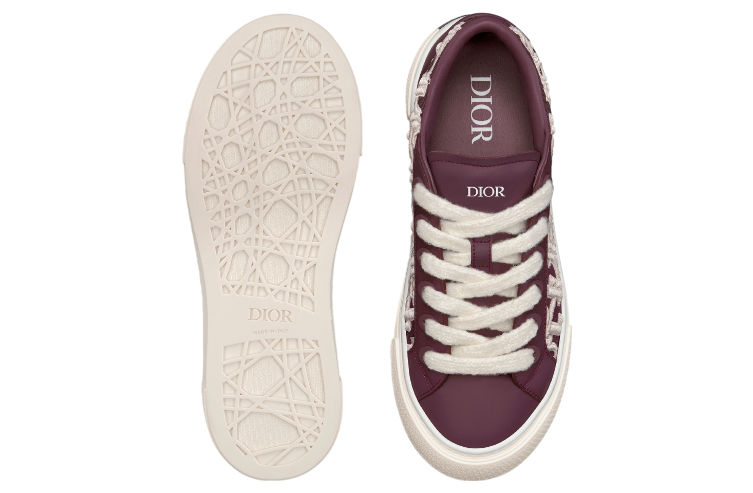 Dior B33 Sneaker Burgundy Smooth Calfskin / Cream Oblique Raised Embroidery