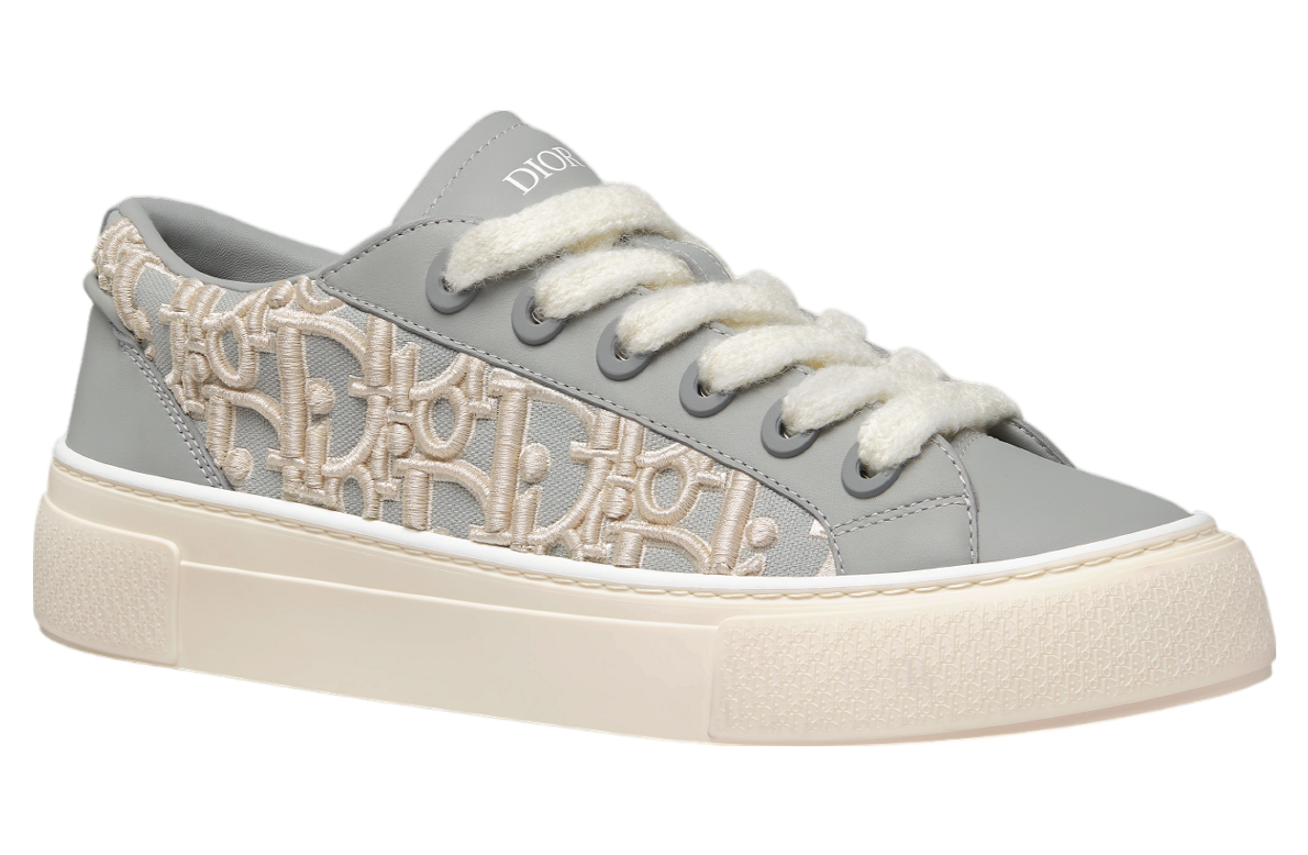 Dior B33 Sneaker Gray Smooth Calfskin / Cream Oblique Raised Embroidery