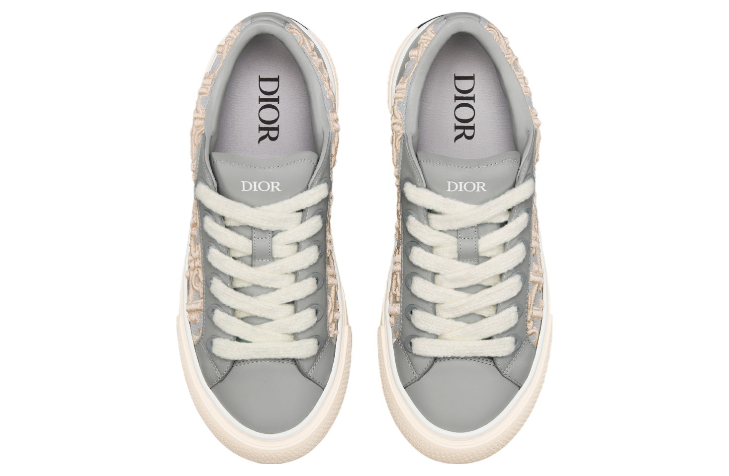 Dior B33 Sneaker Gray Smooth Calfskin / Cream Oblique Raised Embroidery