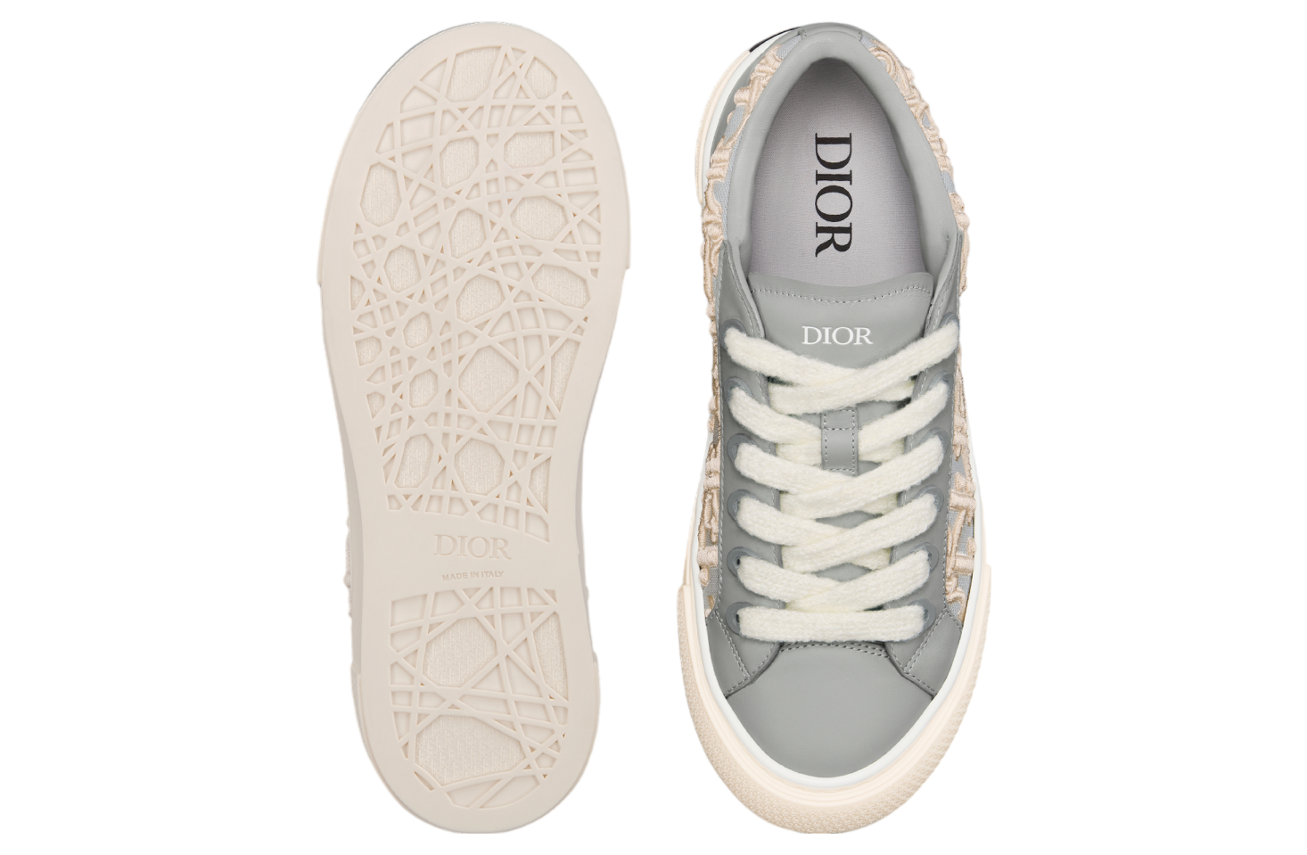 Dior B33 Sneaker Gray Smooth Calfskin / Cream Oblique Raised Embroidery