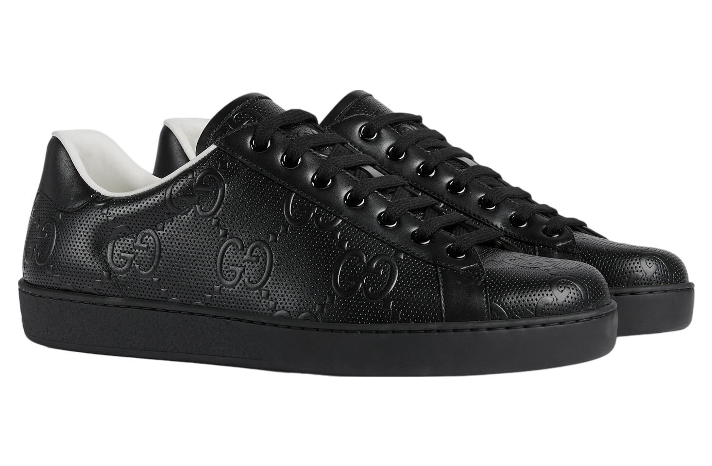 Gucci Ace GG Embossed Black Leather