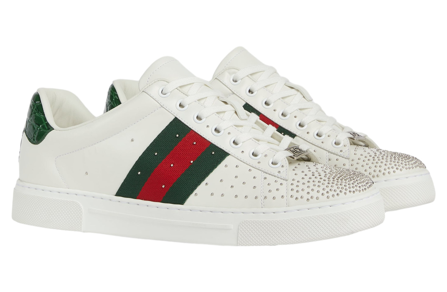 Gucci Ace Studded With Web White Leather