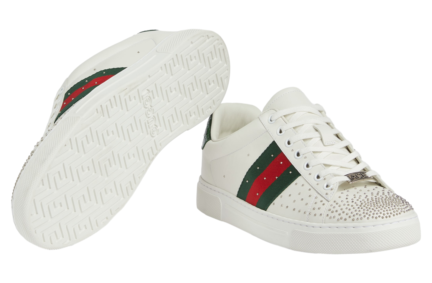Gucci Ace Studded With Web White Leather