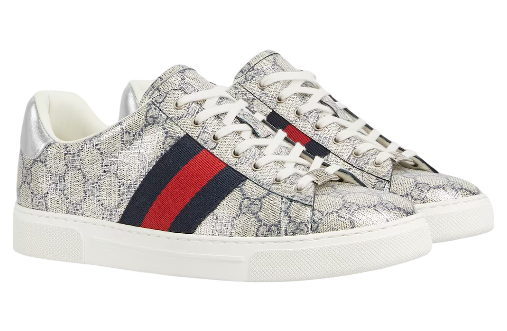 Gucci Ace With Web Beige / Blue Gg Supreme / Silver