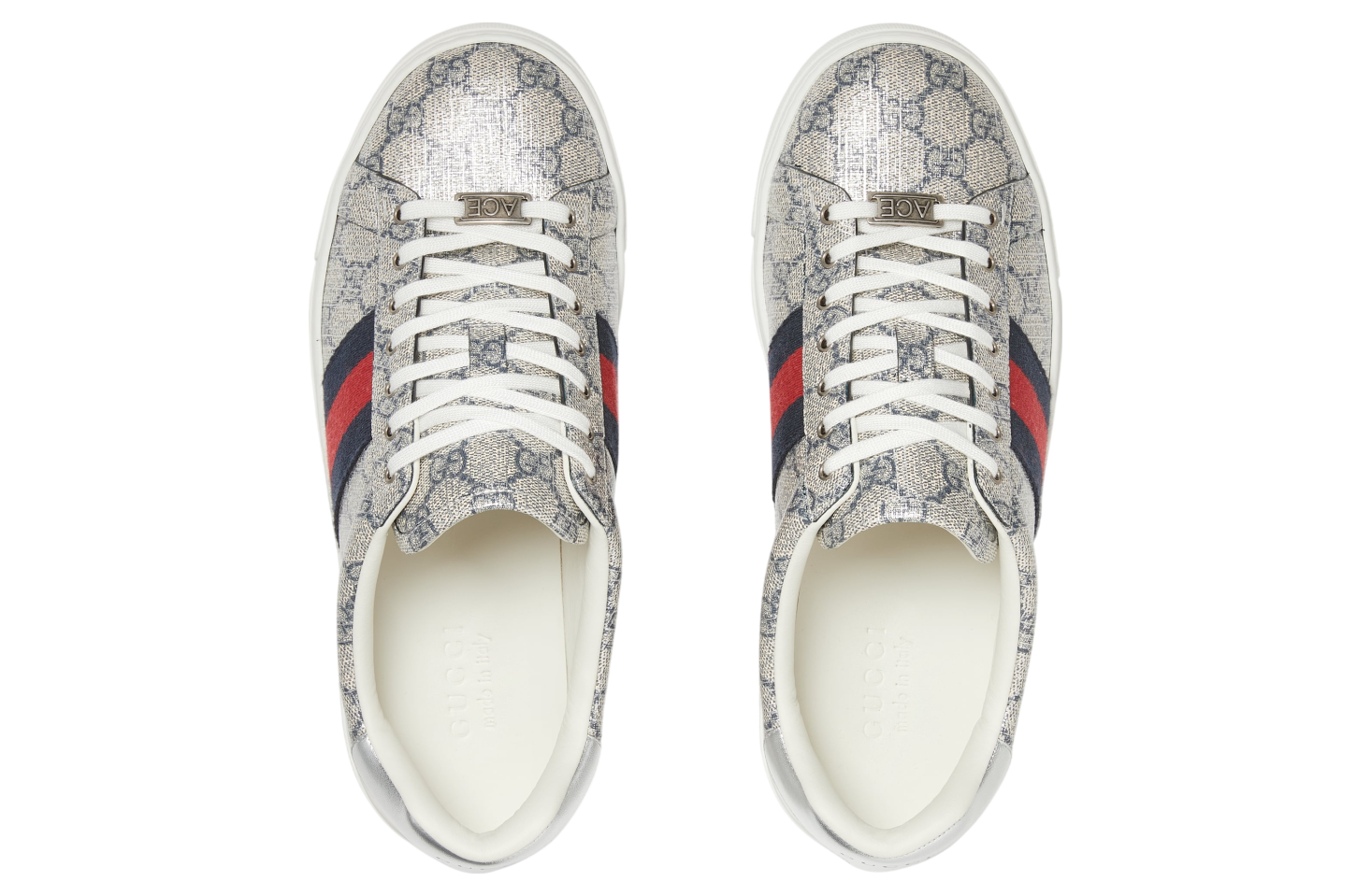 Gucci Ace With Web Beige / Blue Gg Supreme / Silver