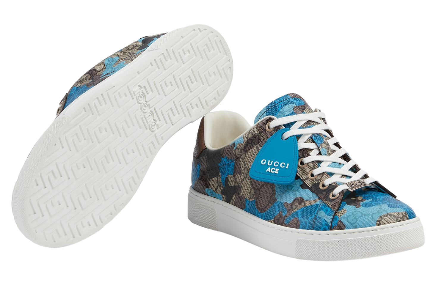 Gucci Ace With Web Blue / Light Blue Gg Fabric