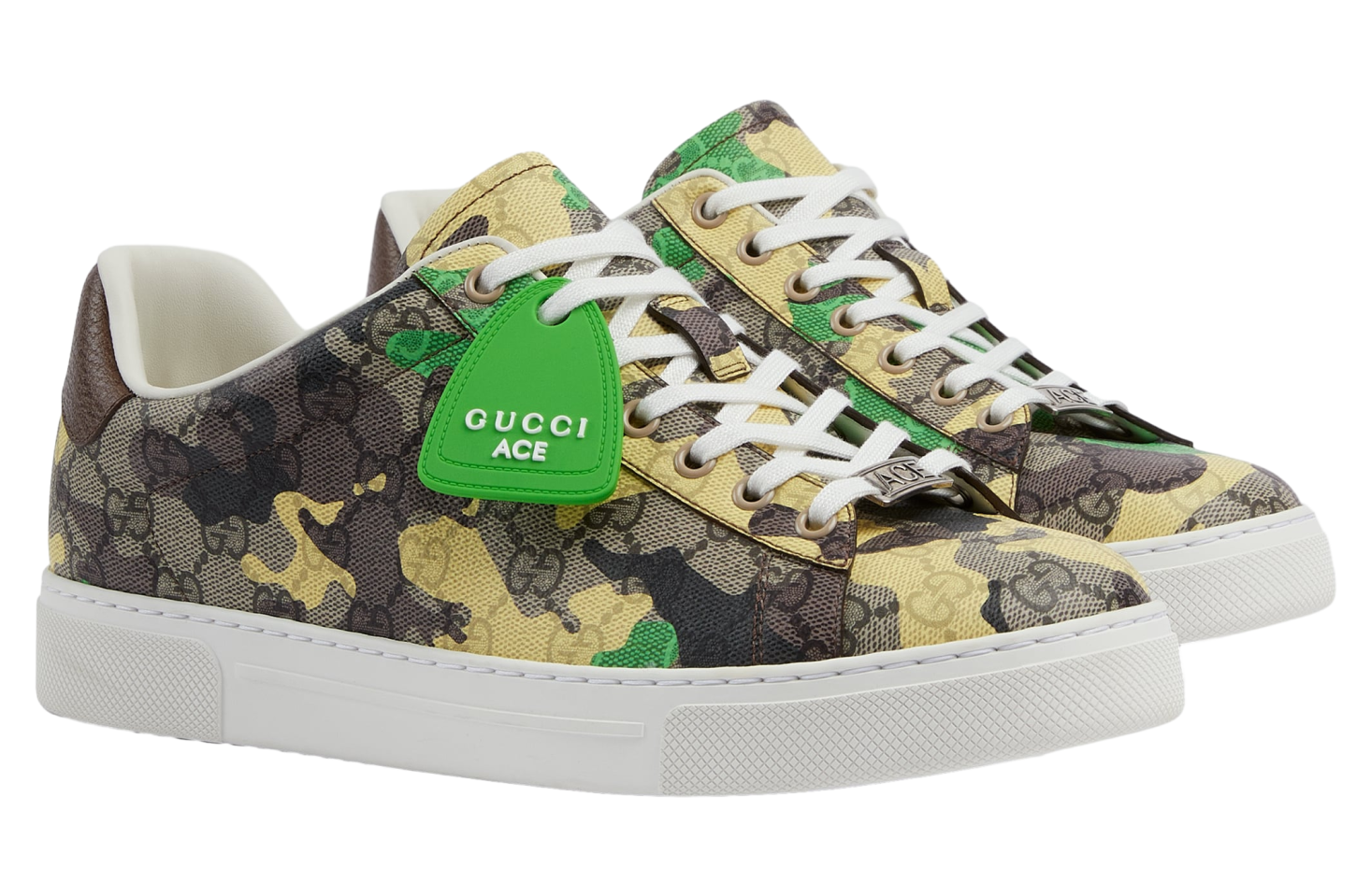 Gucci Ace With Web Green / Yellow Gg Fabric