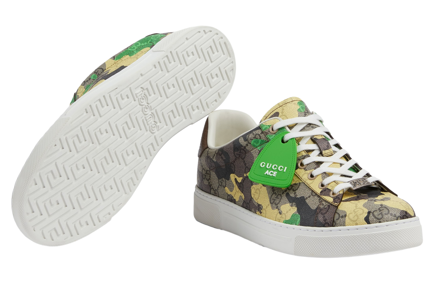 Gucci Ace With Web Green / Yellow Gg Fabric