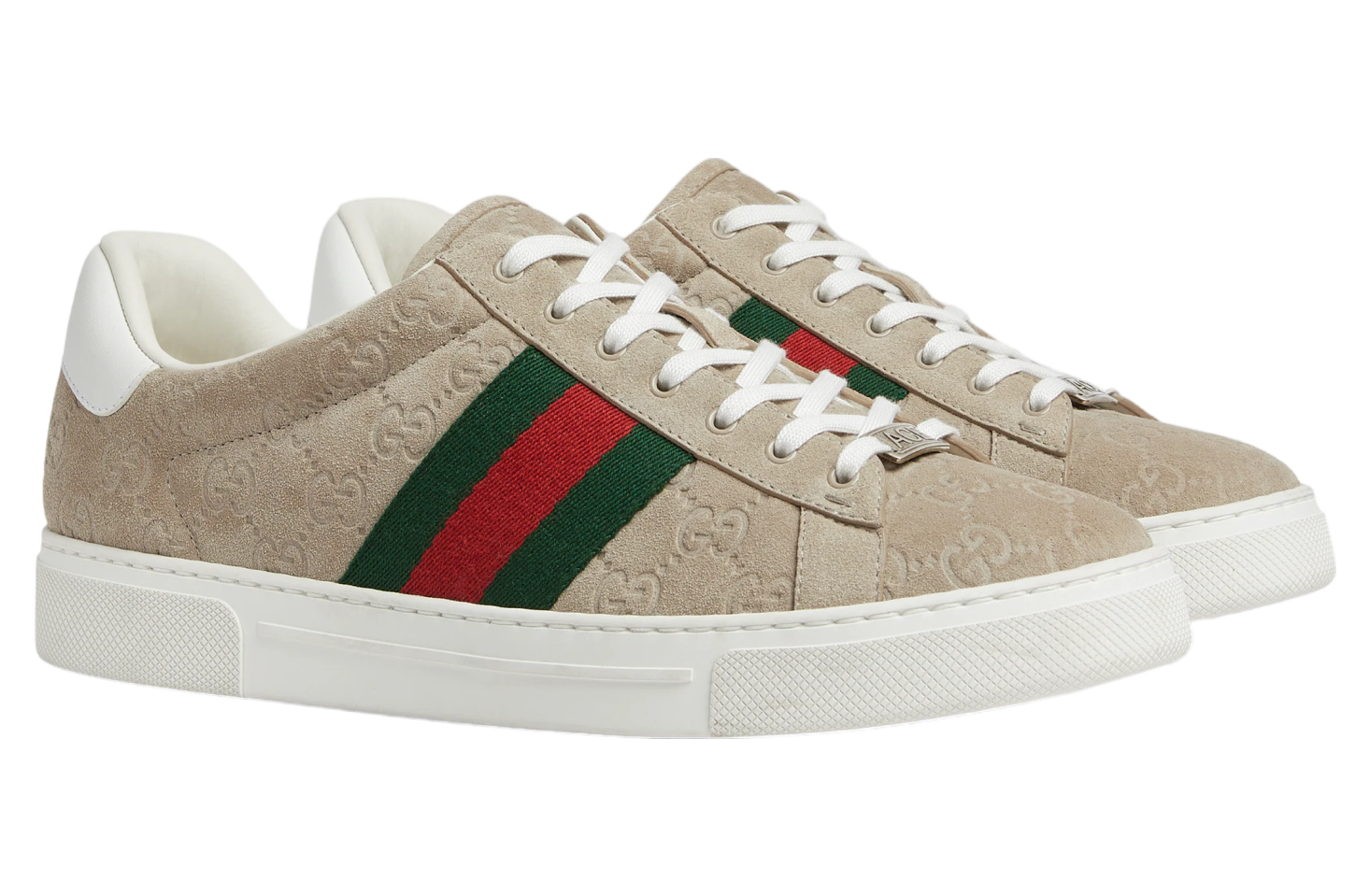 Gucci Ace With Web Oatmeal Gg Suede