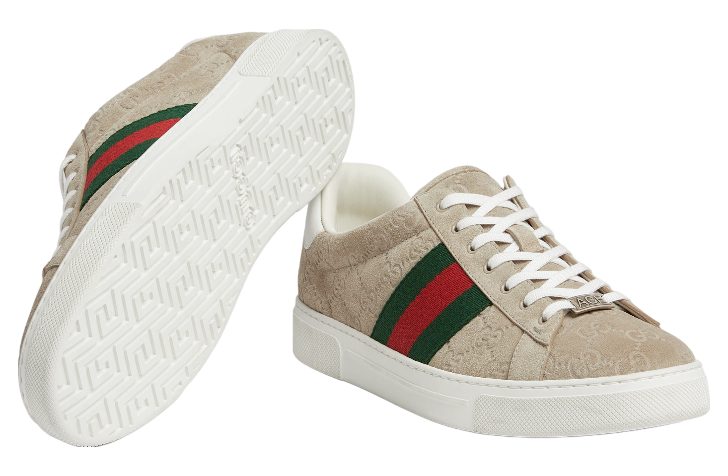 Gucci Ace With Web Oatmeal Gg Suede