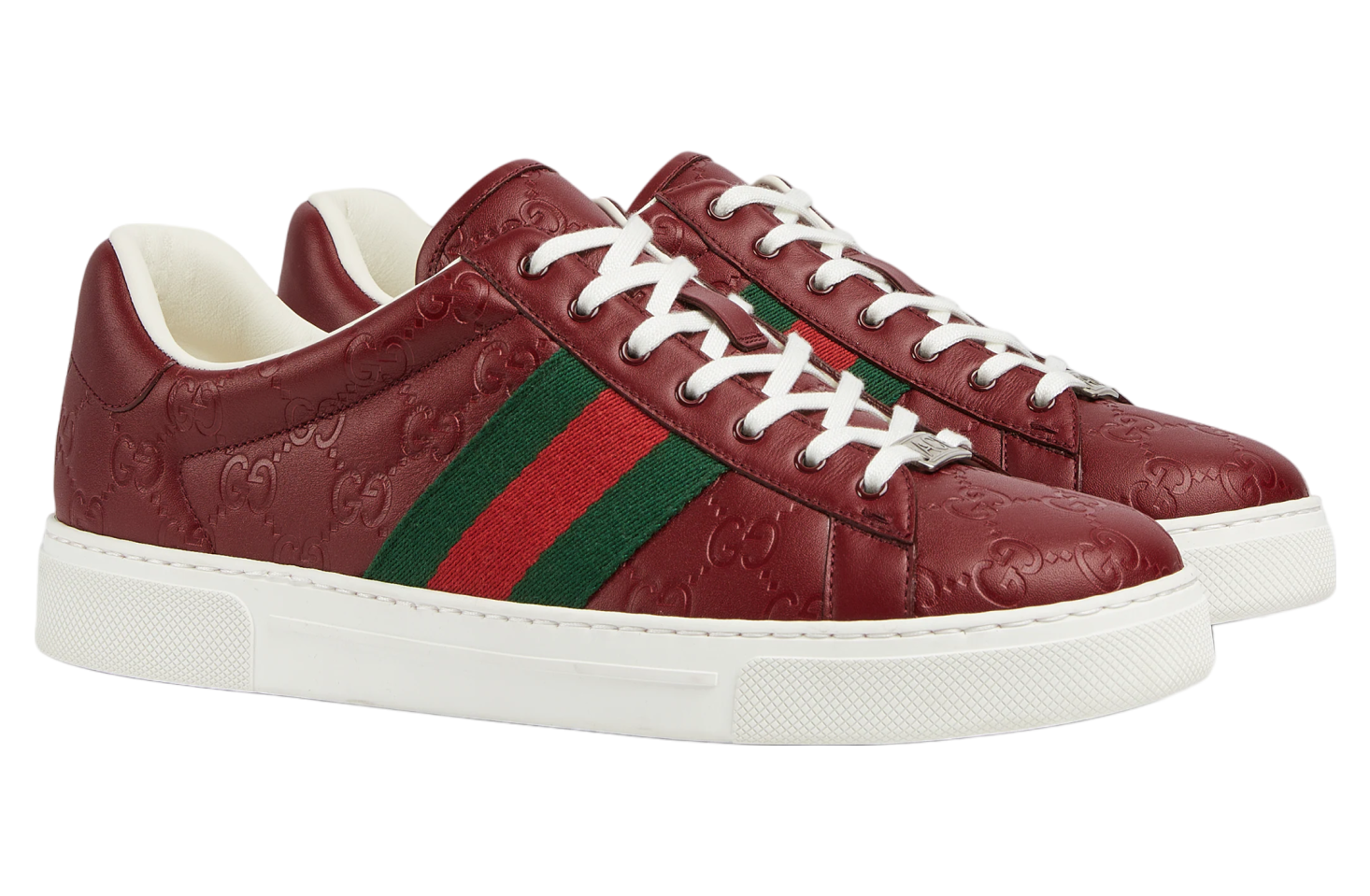 Gucci Ace With Web Rosso Ancora Leather