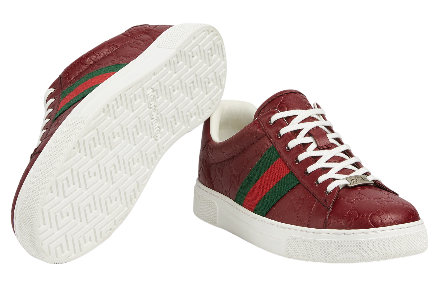 Gucci Ace With Web Rosso Ancora Leather