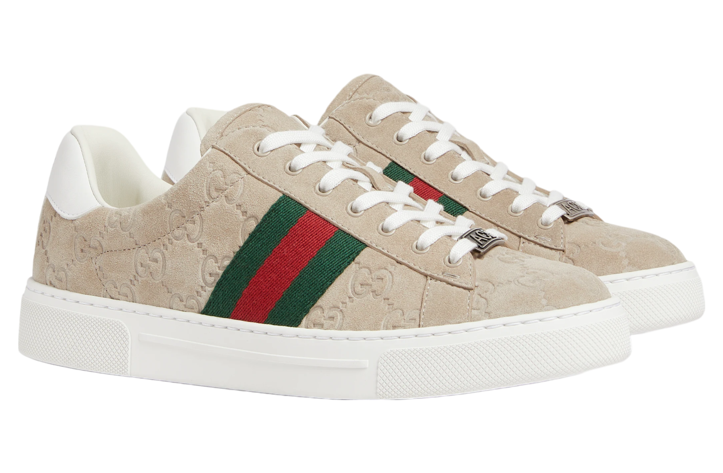 Gucci Ace With Web WMNS Oatmeal Gg Suede