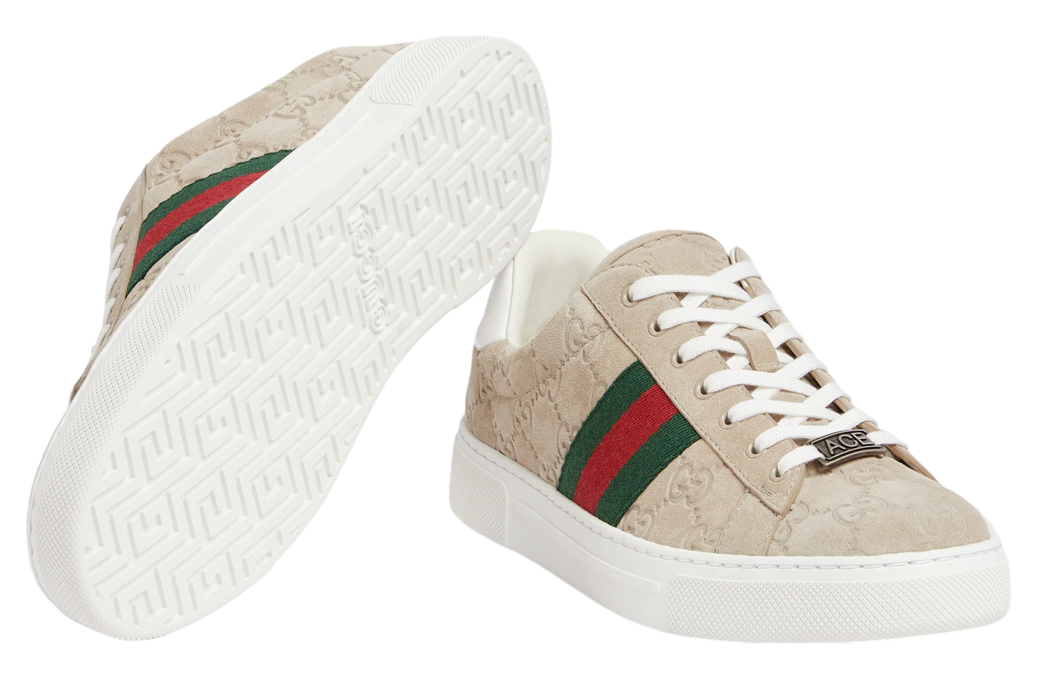 Gucci Ace With Web WMNS Oatmeal Gg Suede