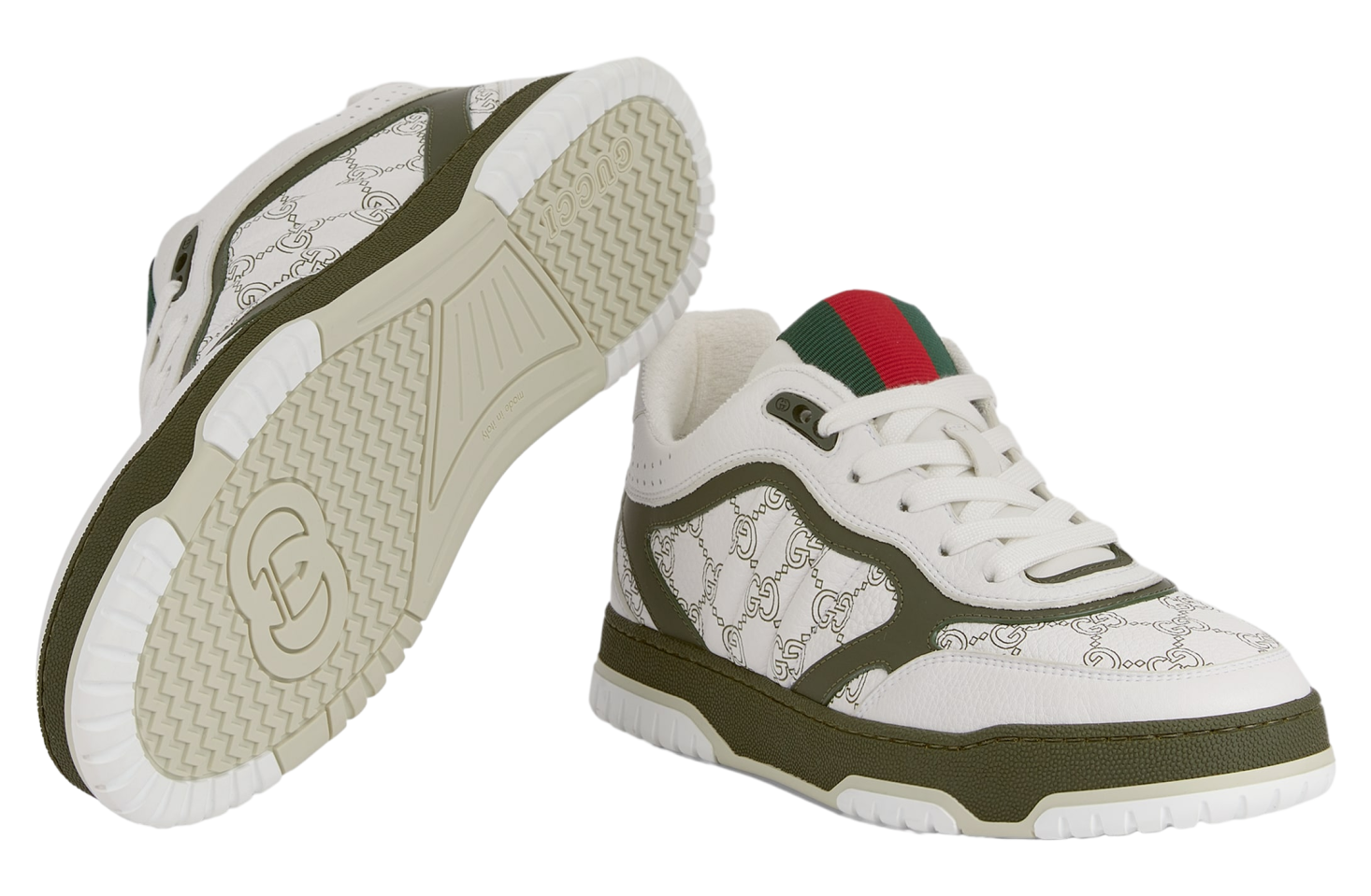 Gucci Re-Web White / Green Gg Leather