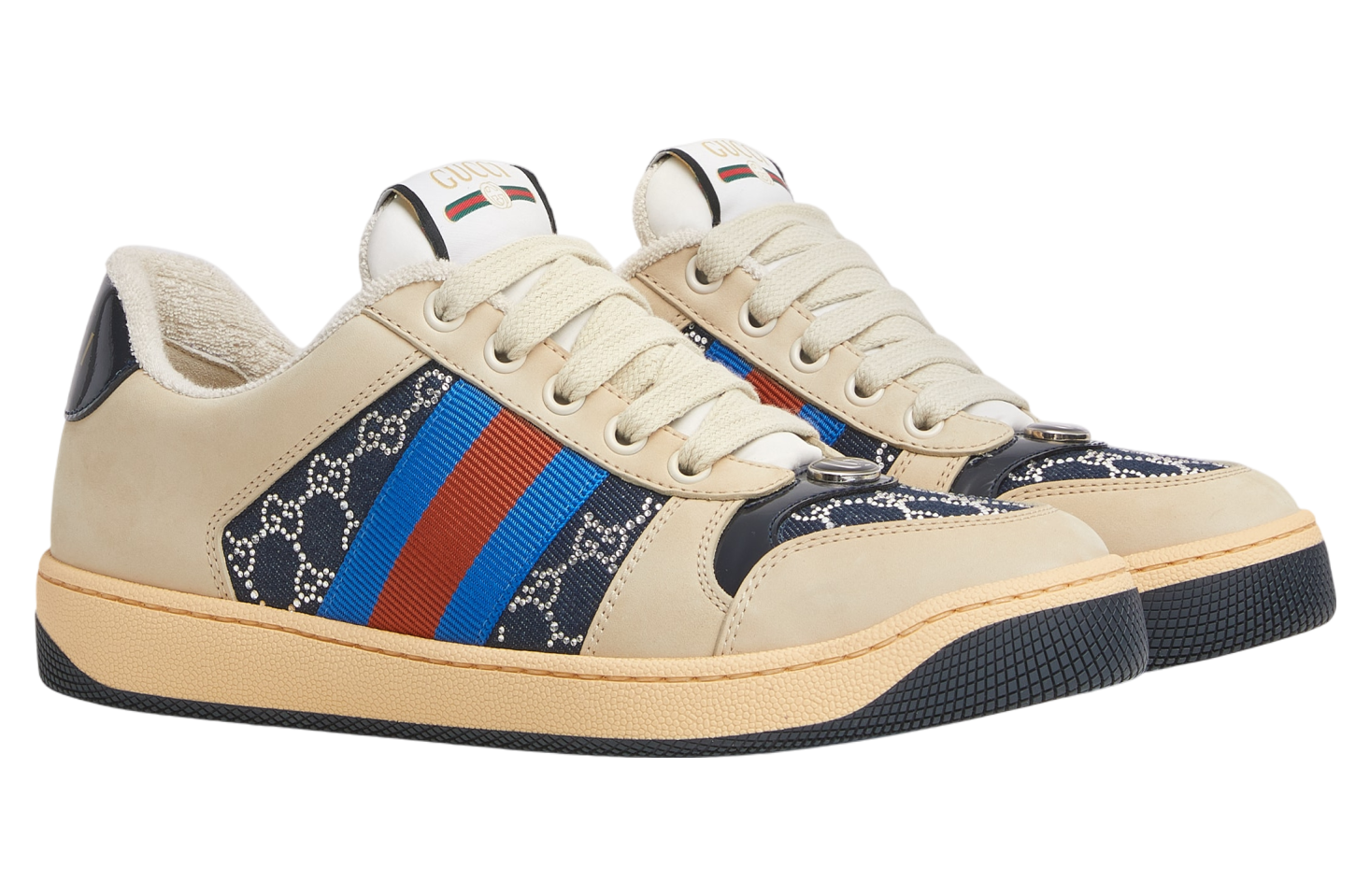 Gucci Screener WMNS Beige / Dark Blue Gg Crystal Denim