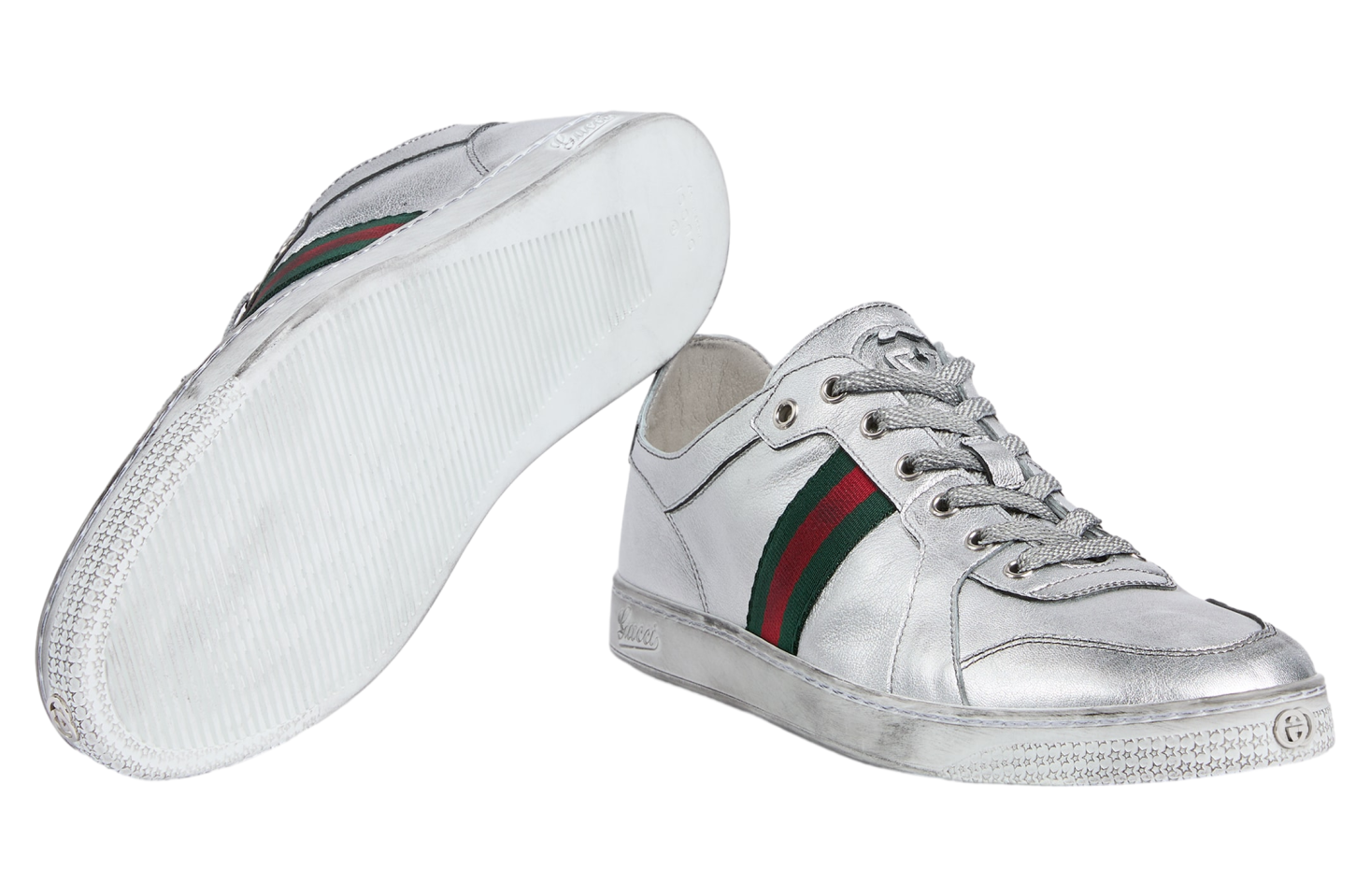 Gucci Stretch Low Metallic Silver Leather