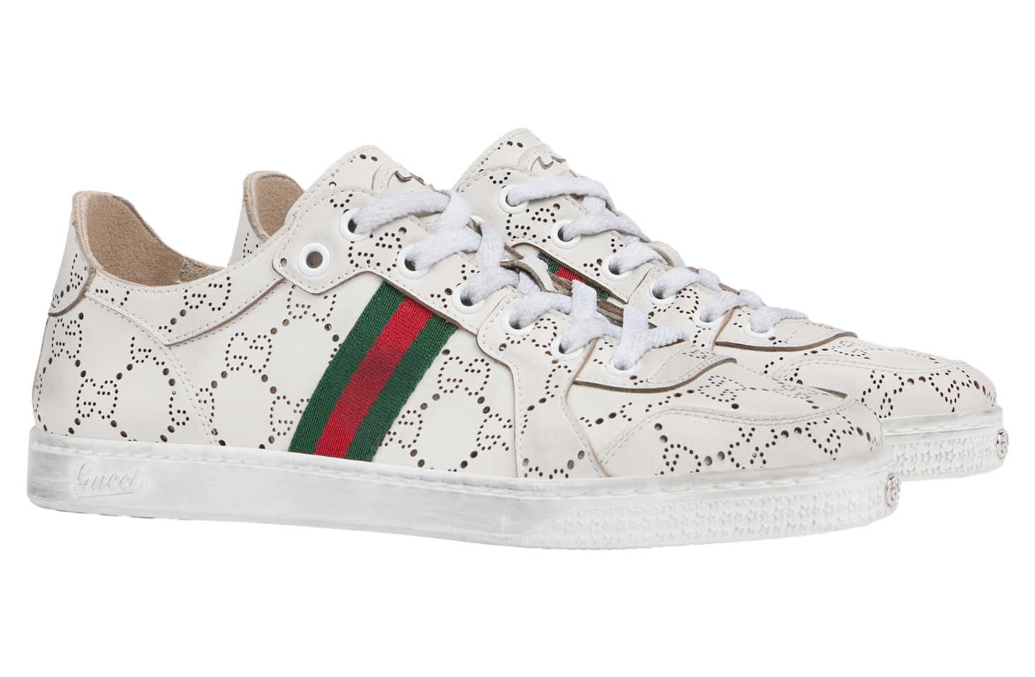 Gucci Stretch Low White Gg Leather