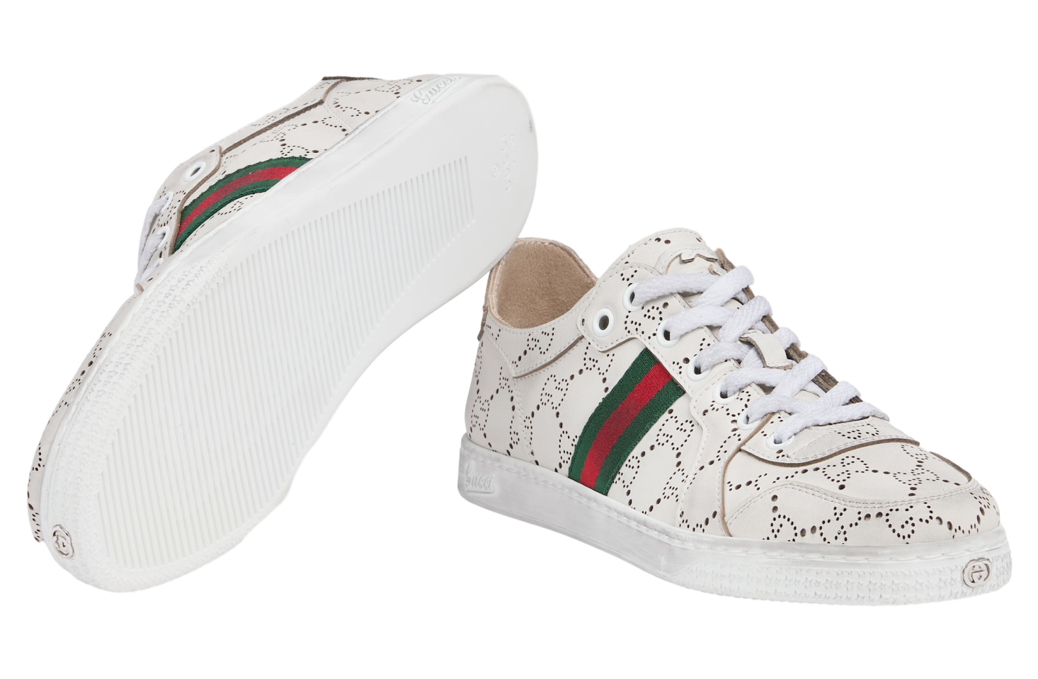 Gucci Stretch Low White Gg Leather