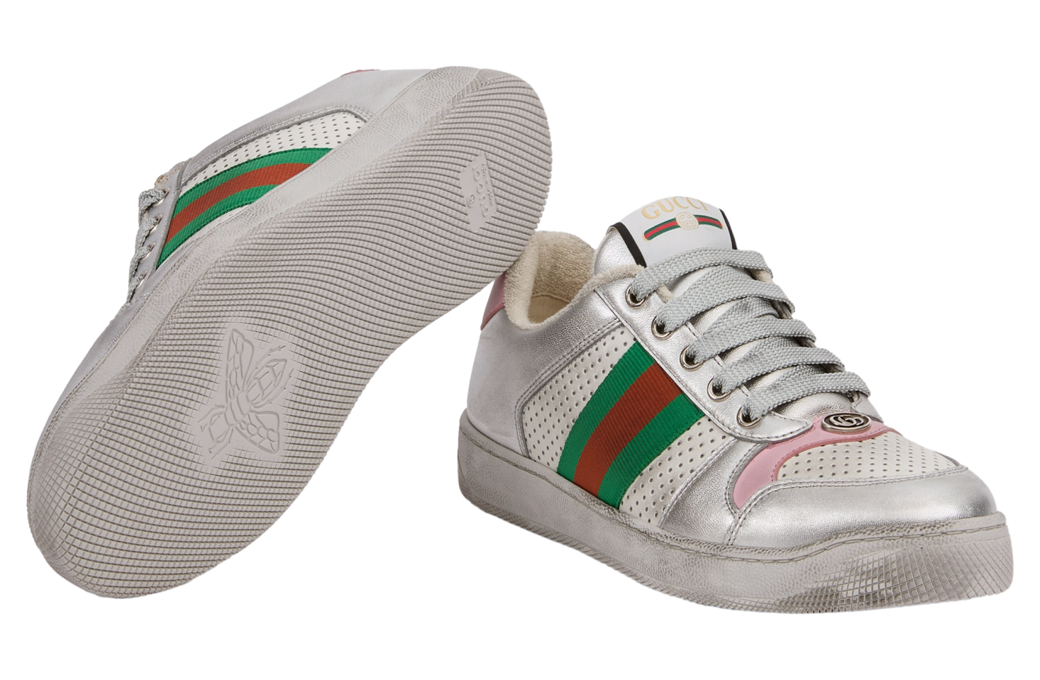 Gucci Worn-Out Effect Screener WMNS Silver Metallic Leather