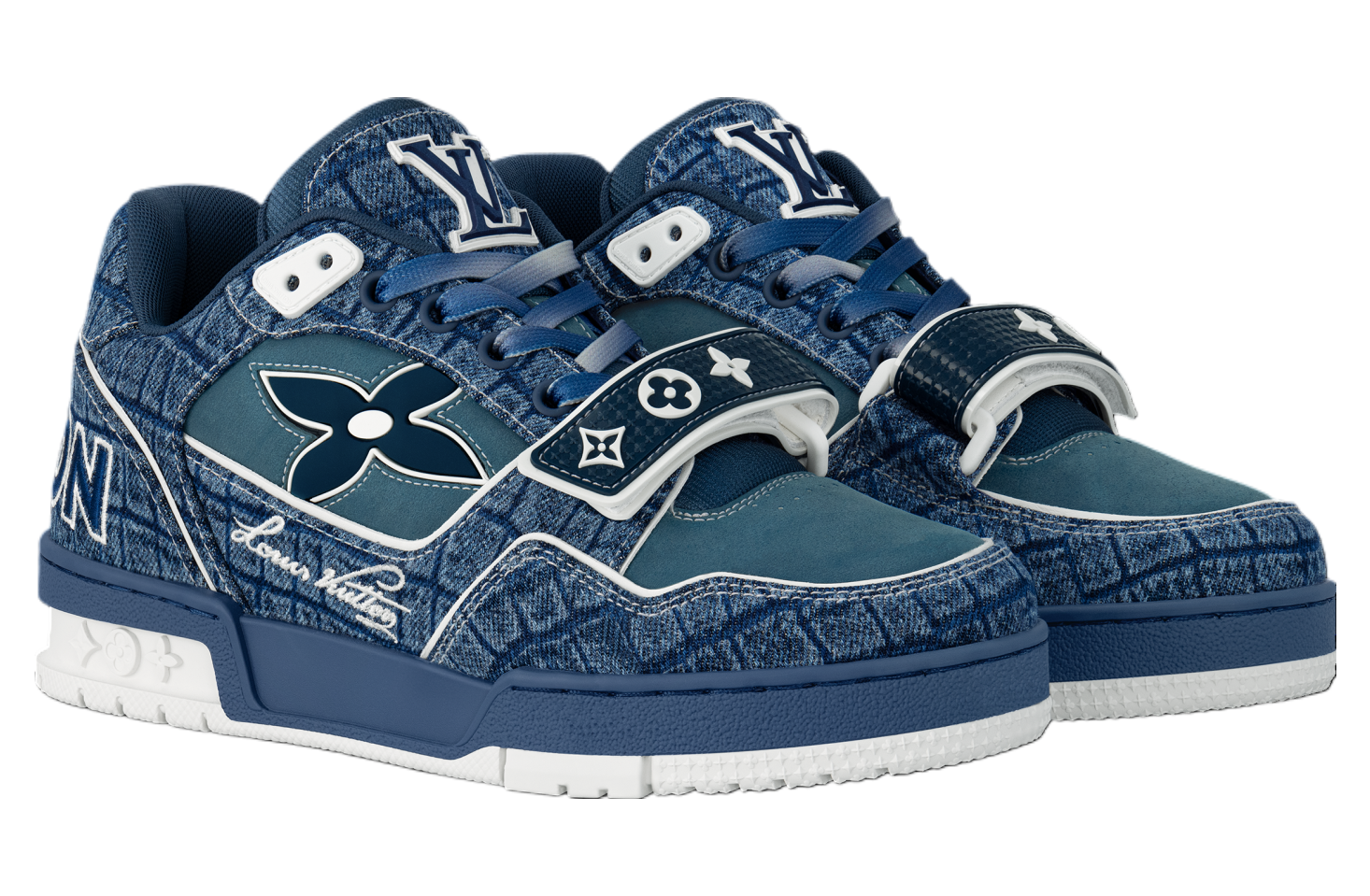 Louis Vuitton LV Trainer Blue with Croc Embossed Denim