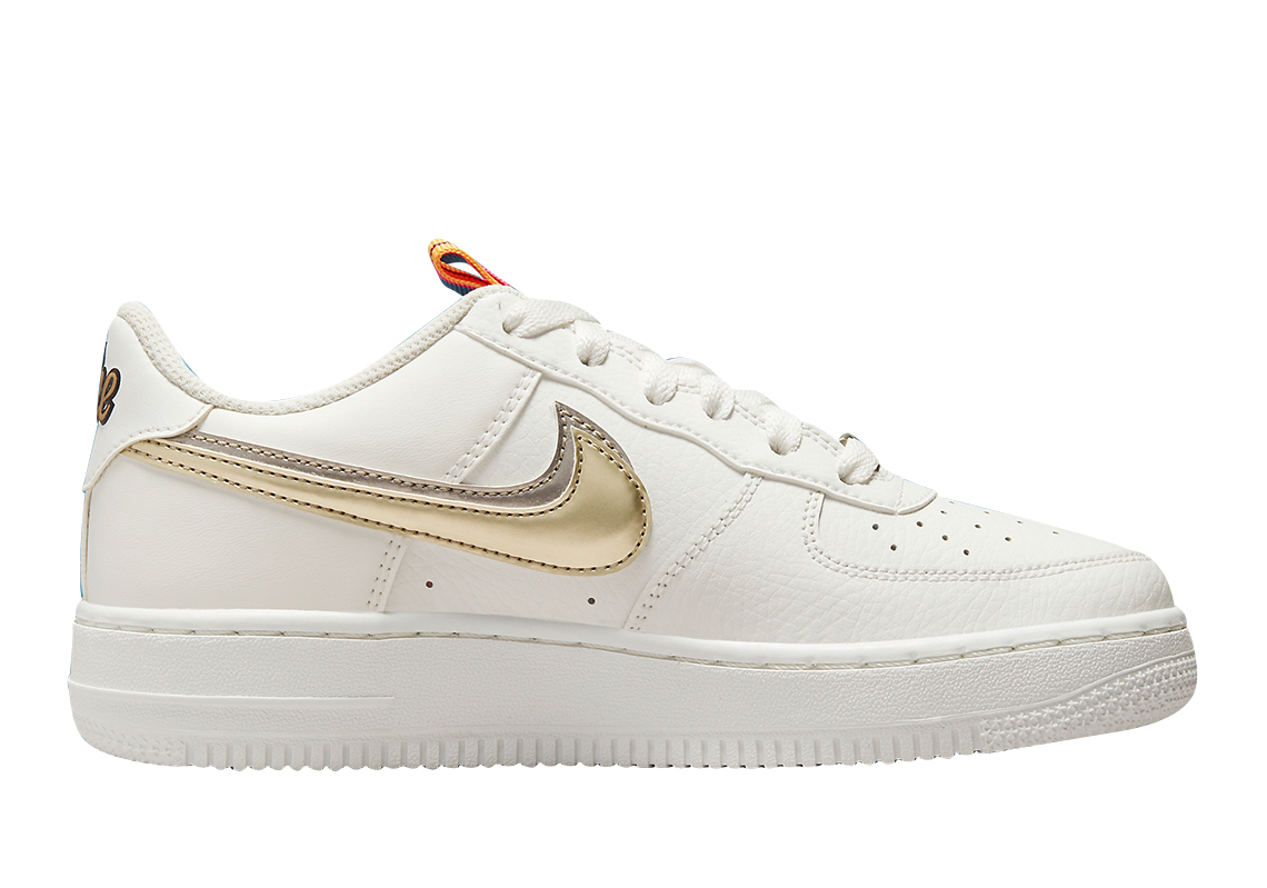 Nike Air Force 1 Premium (GS) Big Kids' Shoes White-Metallic Gold