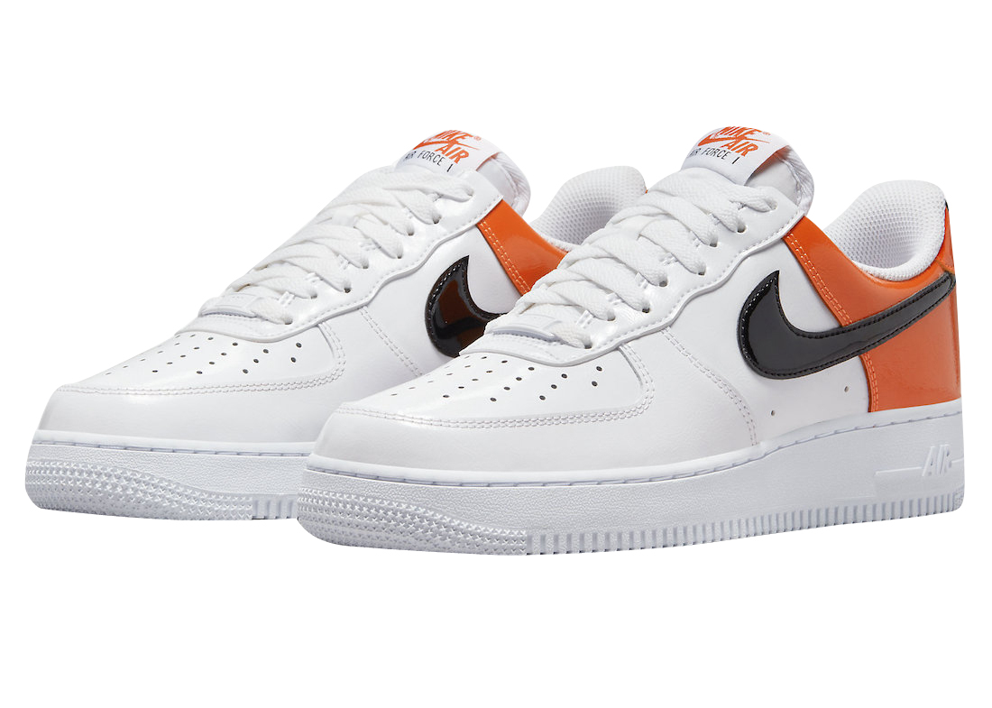 Nike Air Force 1 Low White Black Orange Patent DJ9942-103 Release Date