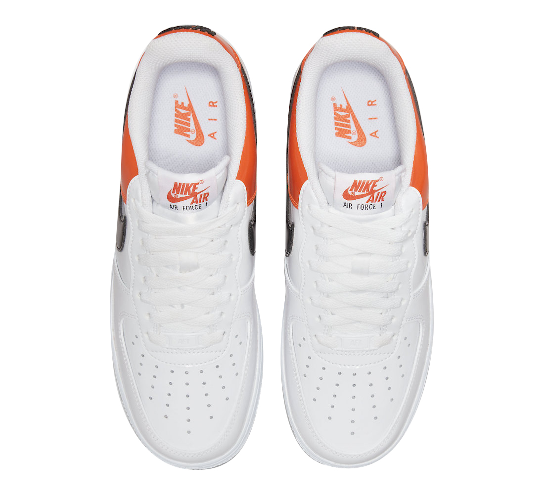 Nike Air Force 1 Low White Black Orange Patent DJ9942-103 - KicksOnFire.com