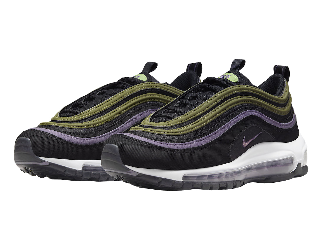 purple white and green air max 97