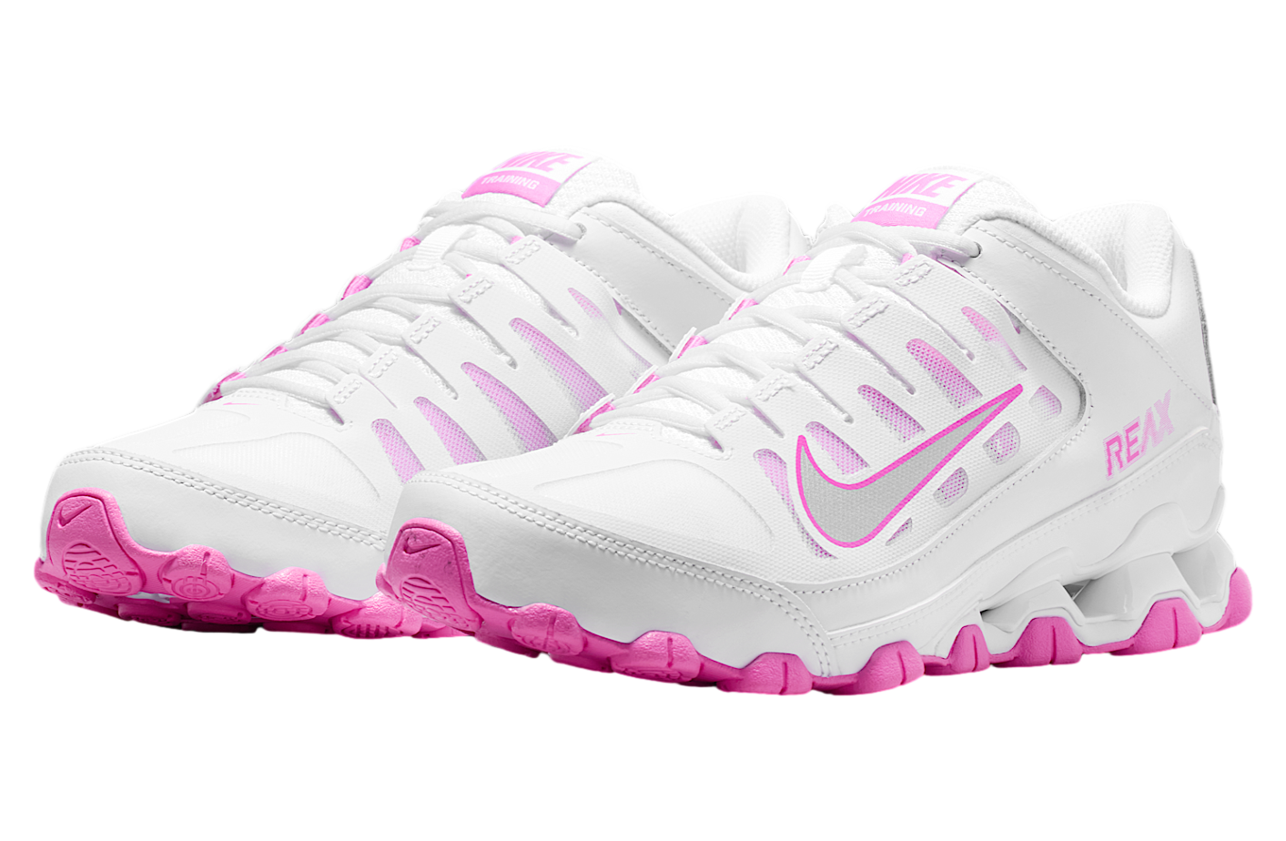nike training free tr 8 trainers in white with pink swoosh