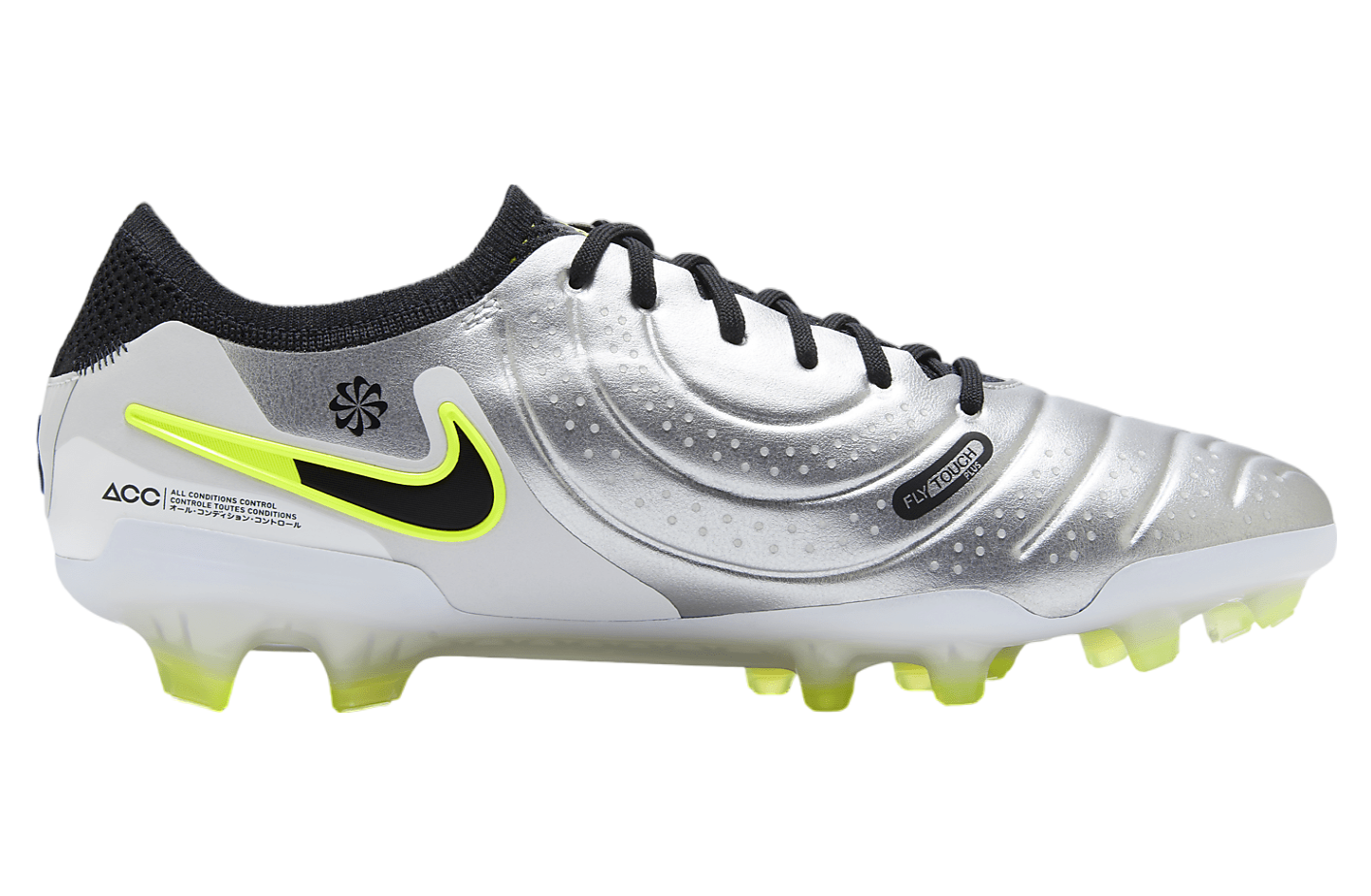 Nike Tiempo Legend 10 Elite Low FG Metallic Silver / Volt