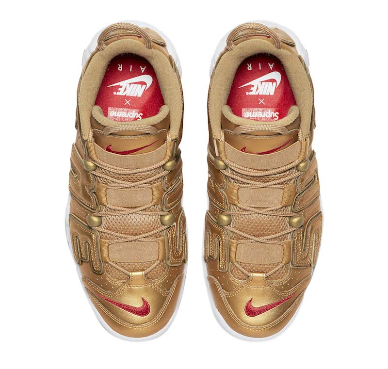 Nike x Supreme Air More Uptempo Suptempo Men Shoe Gold Leather Size 9  902290-700