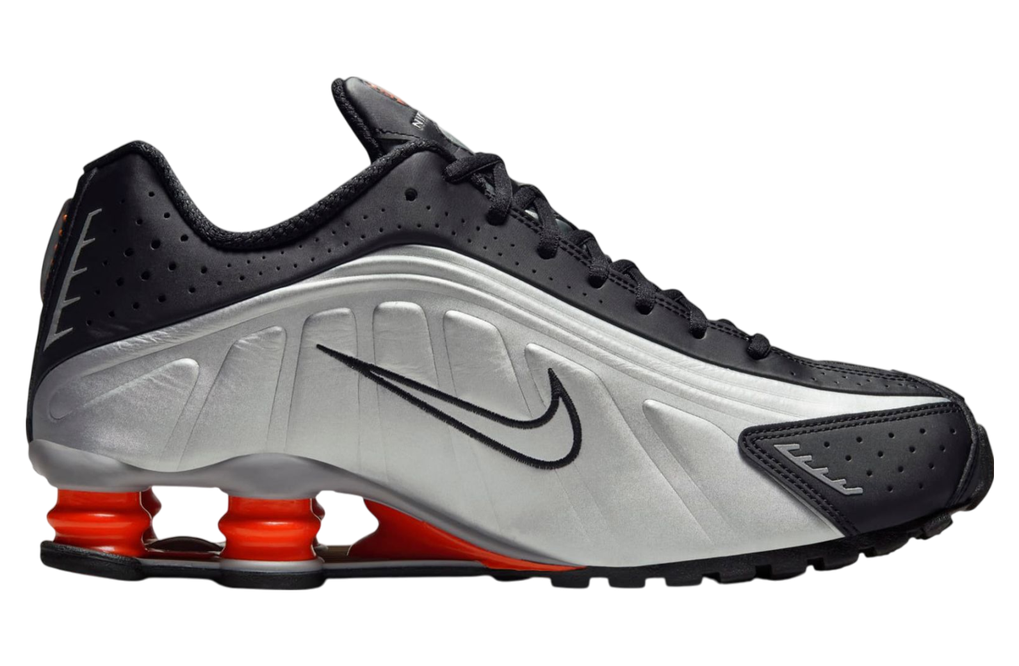 The Nike Shox R4 Metallic Silver / Red