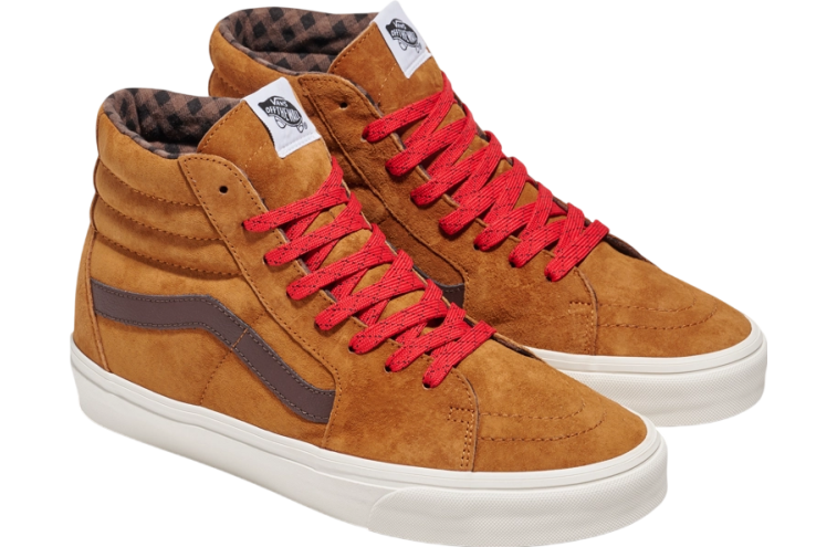 Vans Sk8-Hi Pig Suede Plaid Glazed Ginger Brown