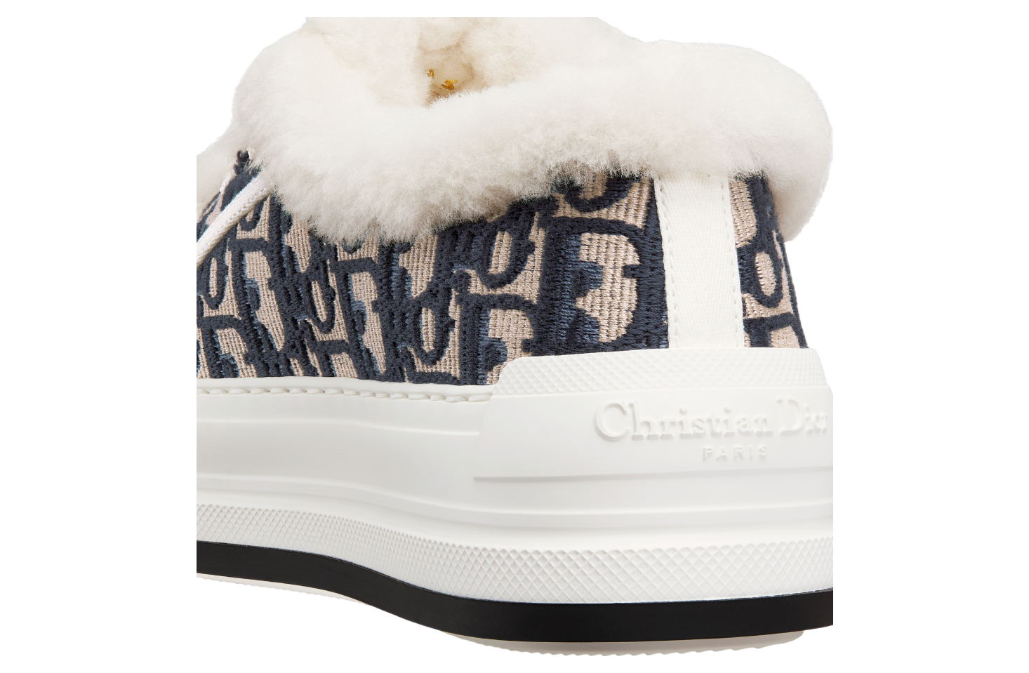 Walk n Dior Platform WMNS Deep Blue Oblique Embroidered Cotton / White Shearling