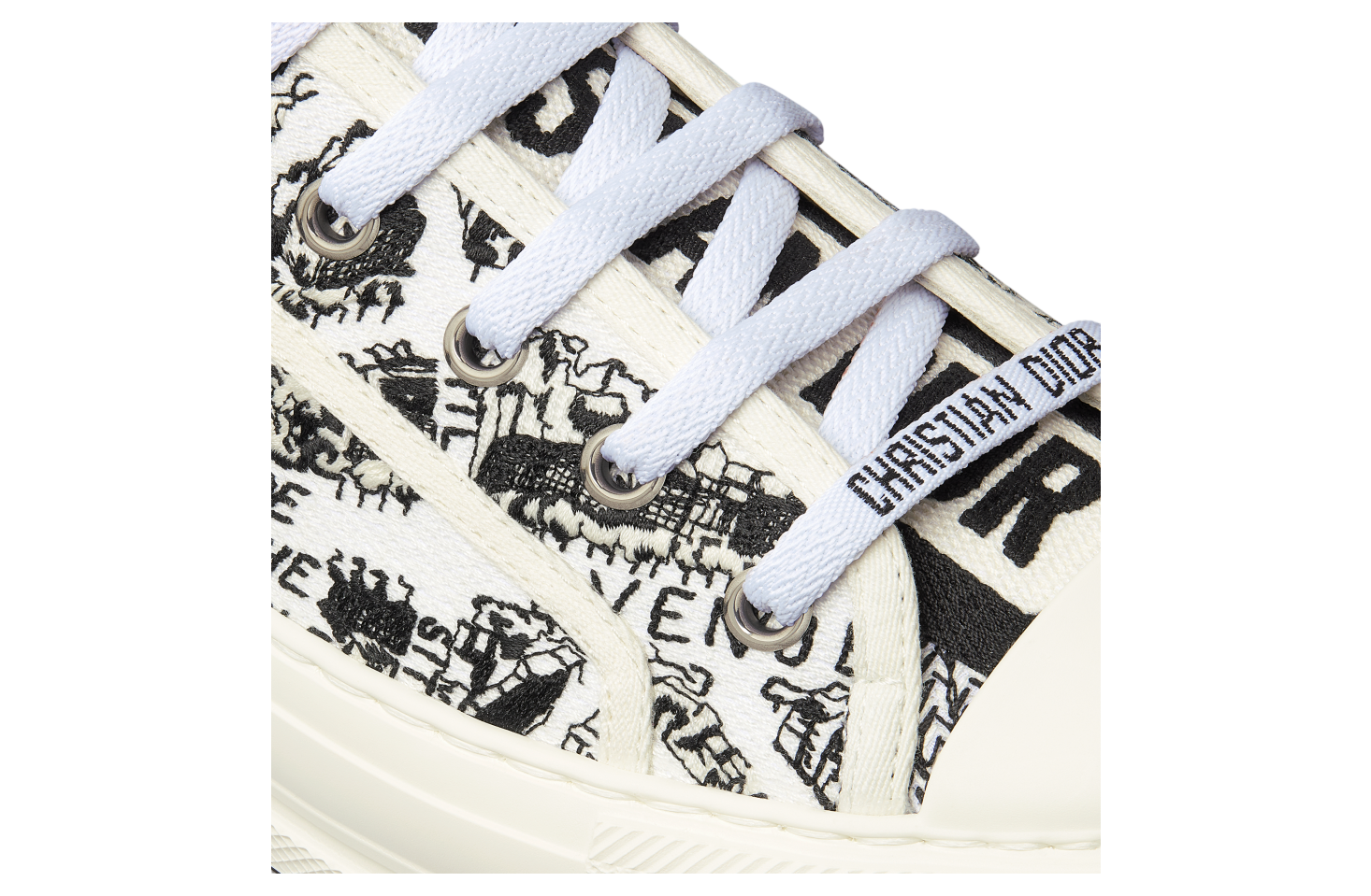 Walk n Dior Platform WMNS White / Black Cotton Embroidered