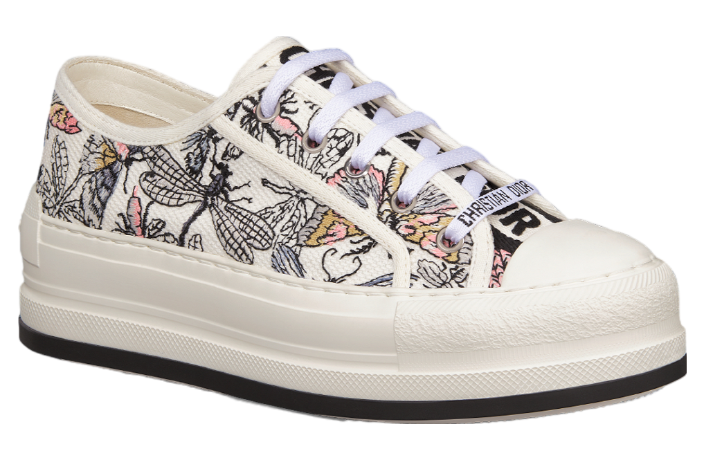 Walk n Dior Platform WMNS White Cotton Embroidered / Multicolor Libellule Camouflage Motif