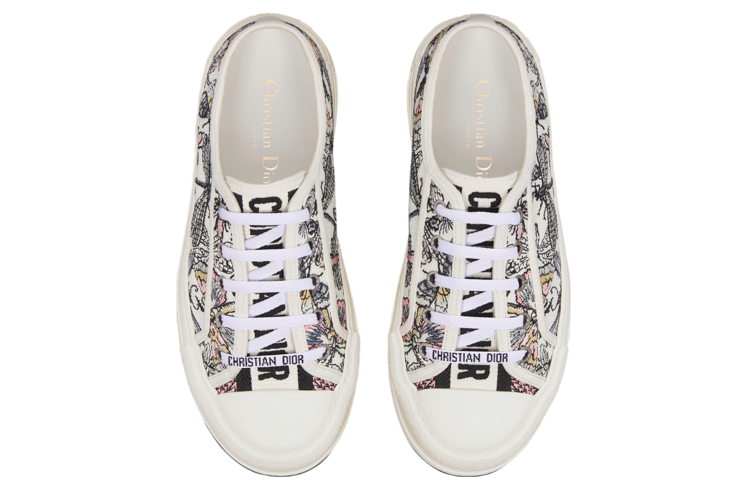 Walk n Dior Platform WMNS White Cotton Embroidered / Multicolor Libellule Camouflage Motif