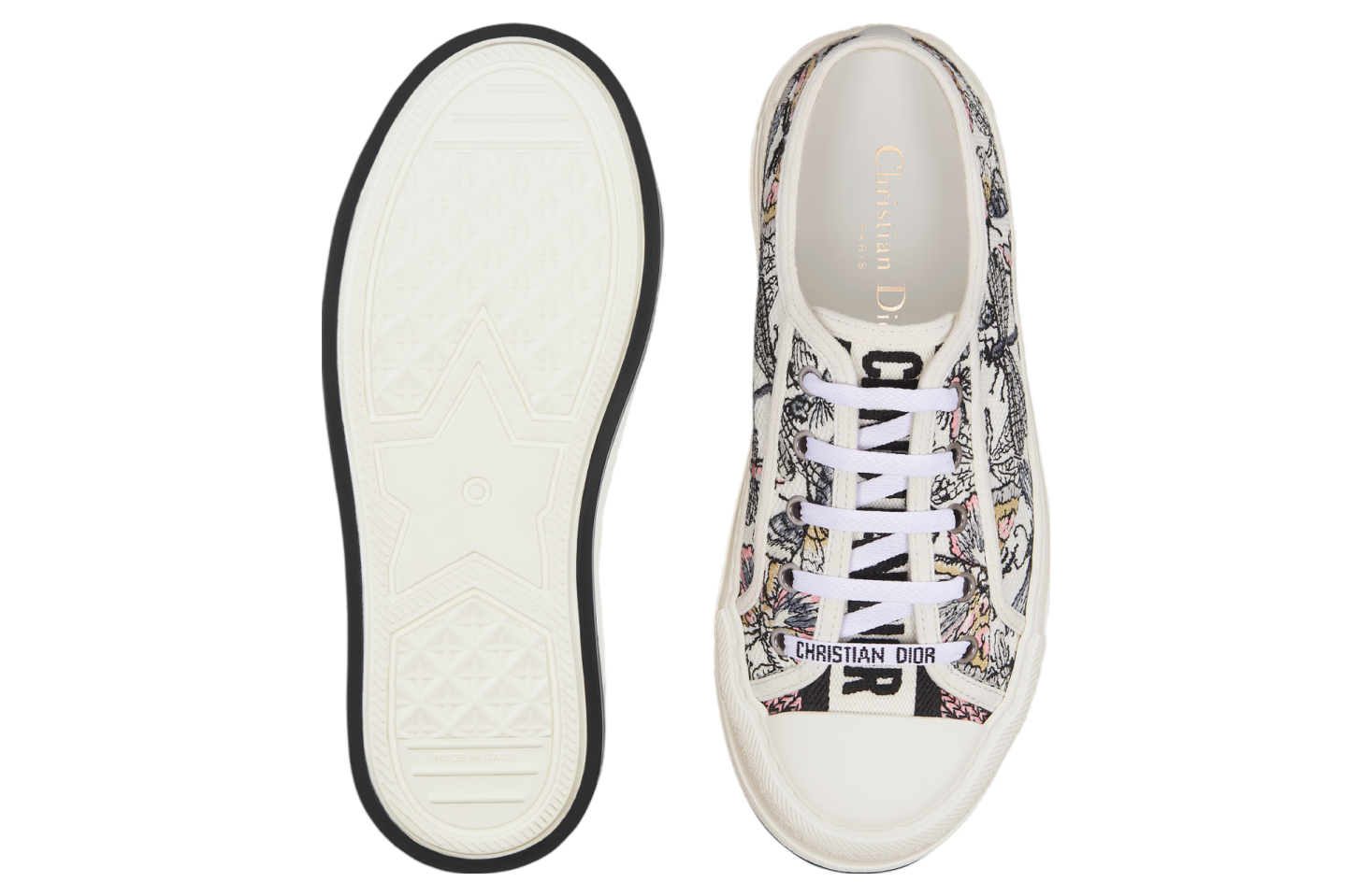 Walk n Dior Platform WMNS White Cotton Embroidered / Multicolor Libellule Camouflage Motif